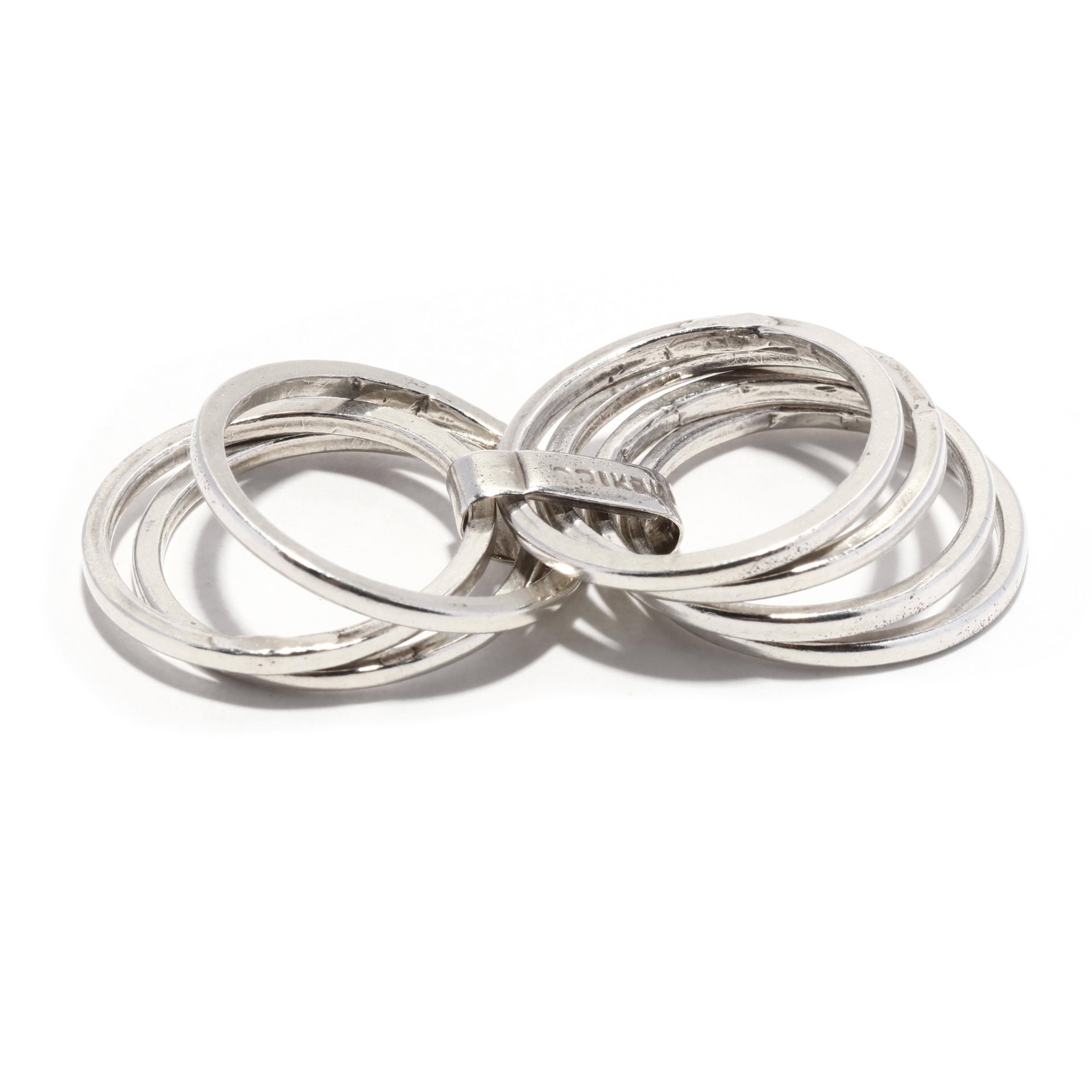 Mexikanisches mehrreihiges Set von Ringen aus Sterlingsilber, Ring im Zustand „Gut“ in McLeansville, NC