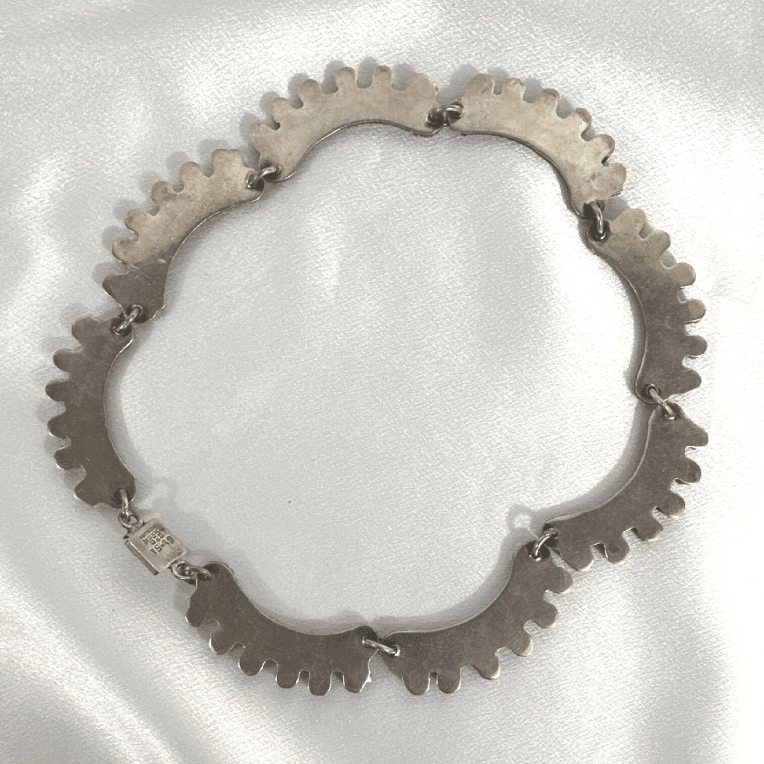 Donna Collana messicana d'epoca in argento sterling con intarsio di turchesi e pietre rosse - 17