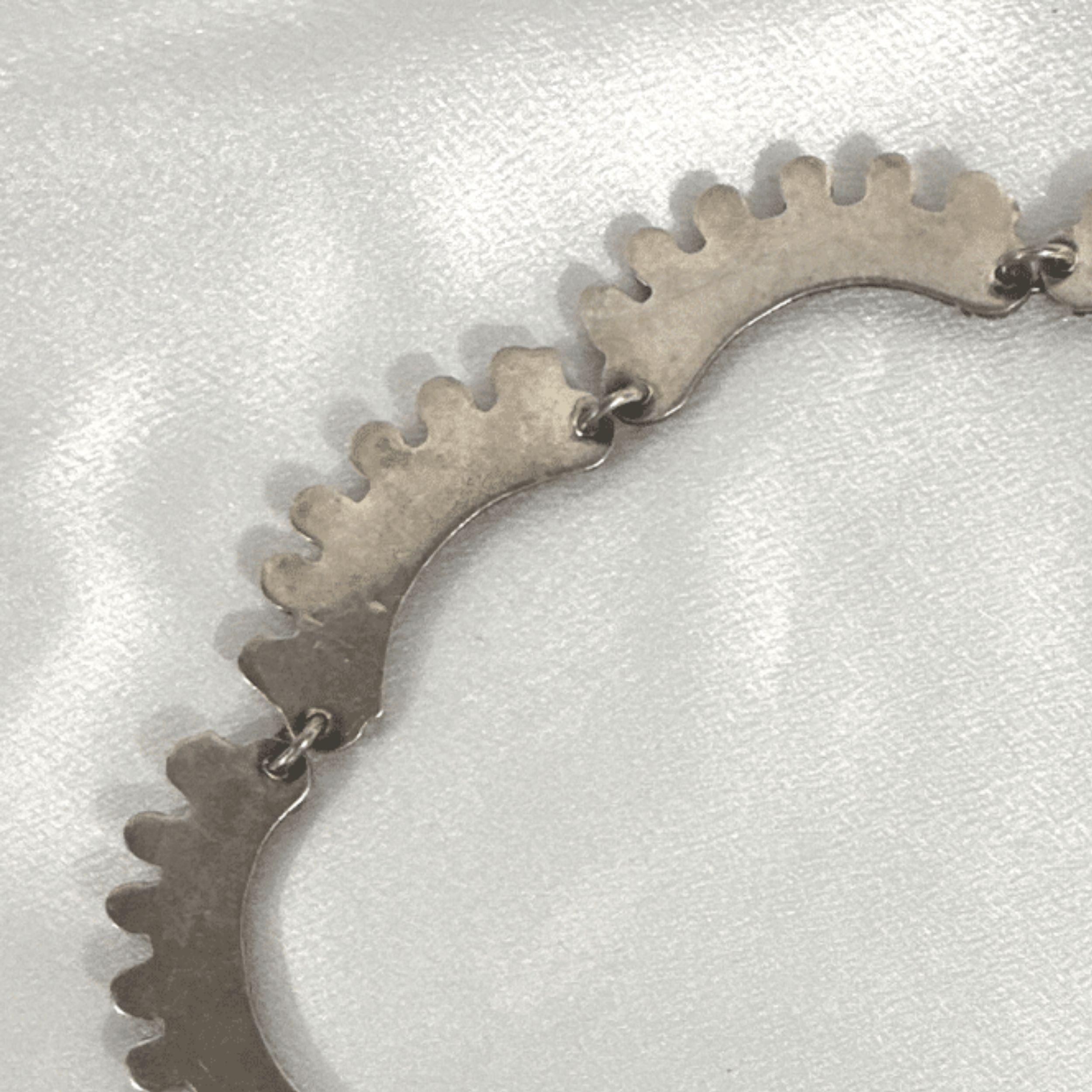 Collana messicana d'epoca in argento sterling con intarsio di turchesi e pietre rosse - 17