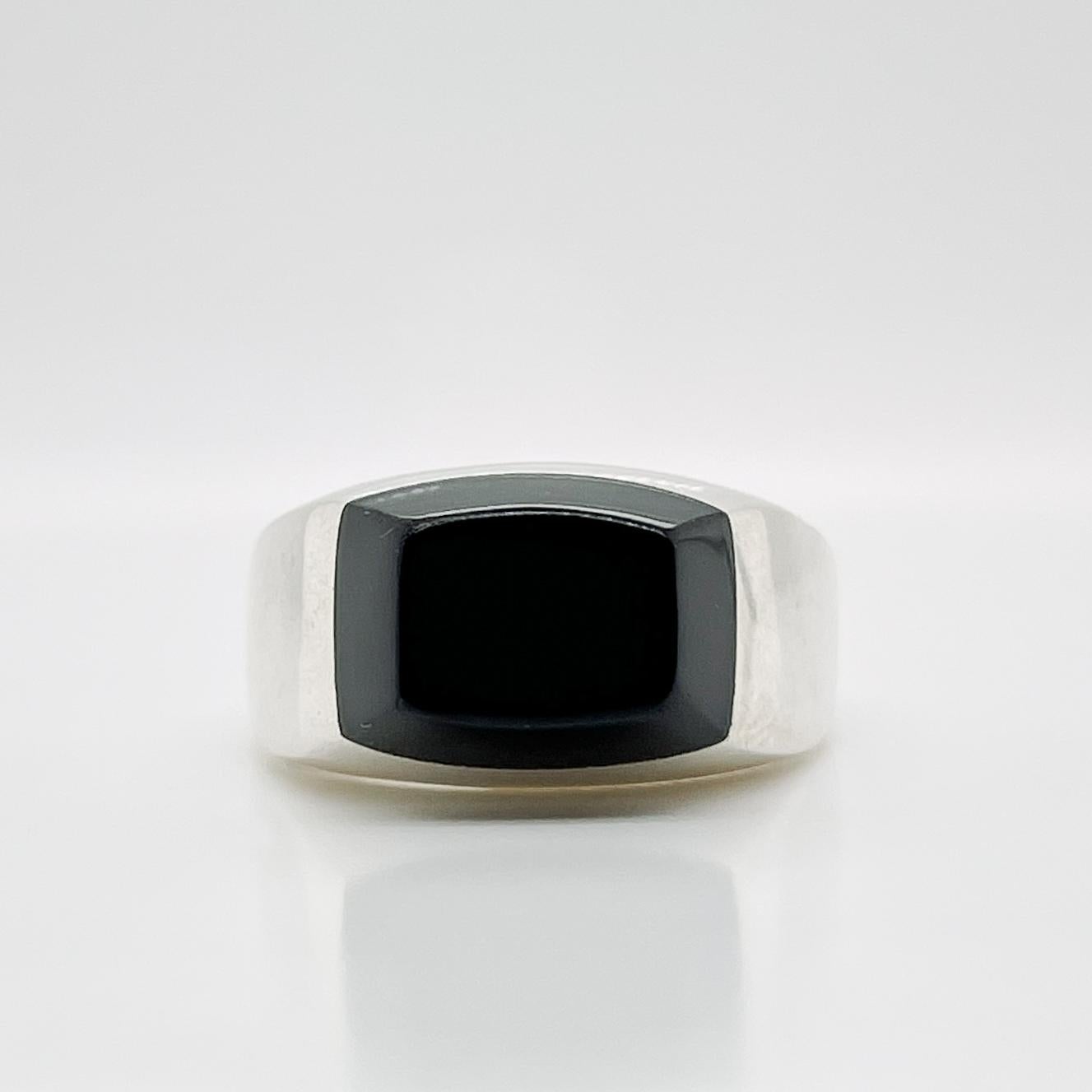Retro Vintage Mexican Sterling Silver & Onyx Signet Ring