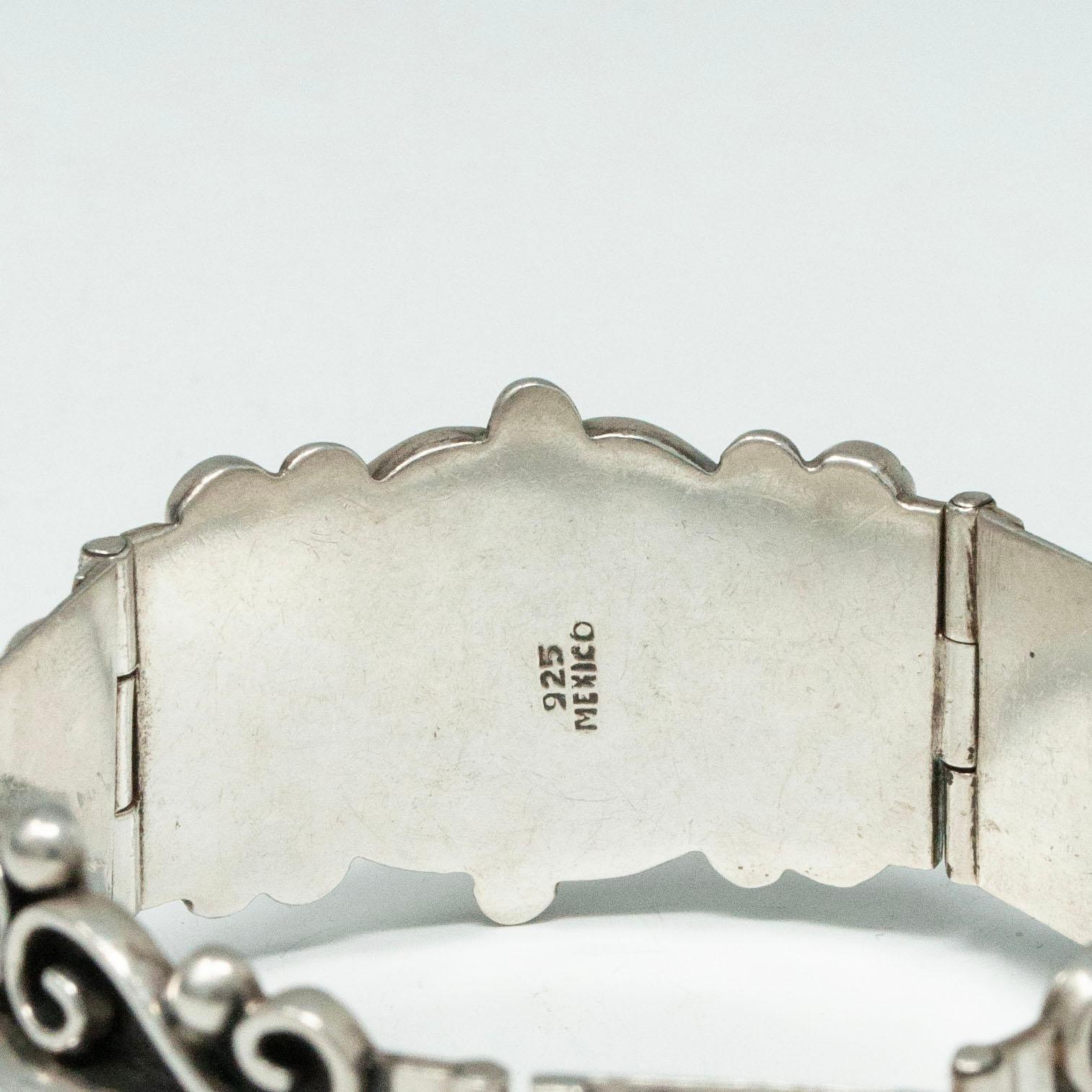 Vintage Mexican Sterling Silver Panel Bracelet For Sale 4