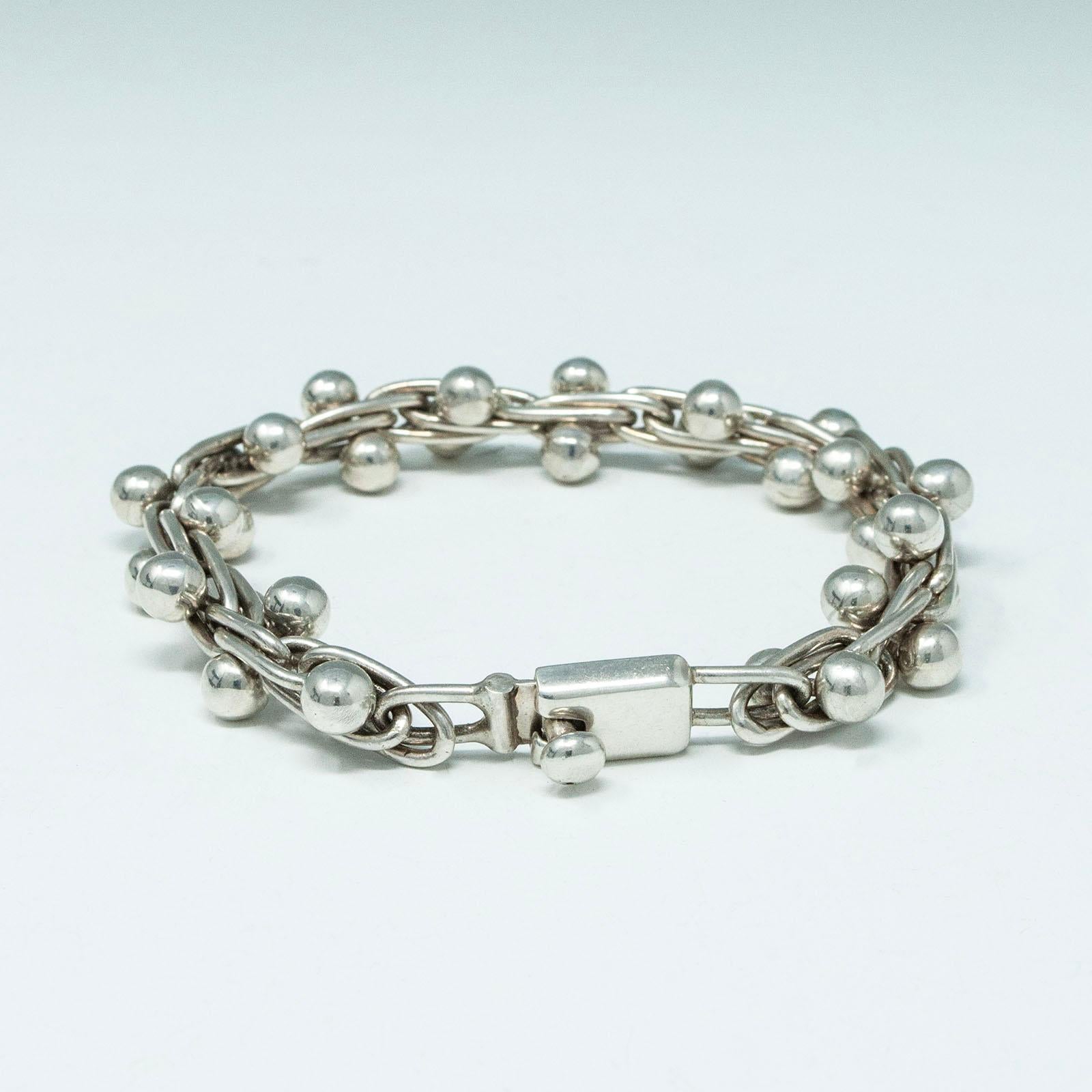 Vintage Mexican Sterling Silver Peppercorn Chainlink Bracelet For Sale 1