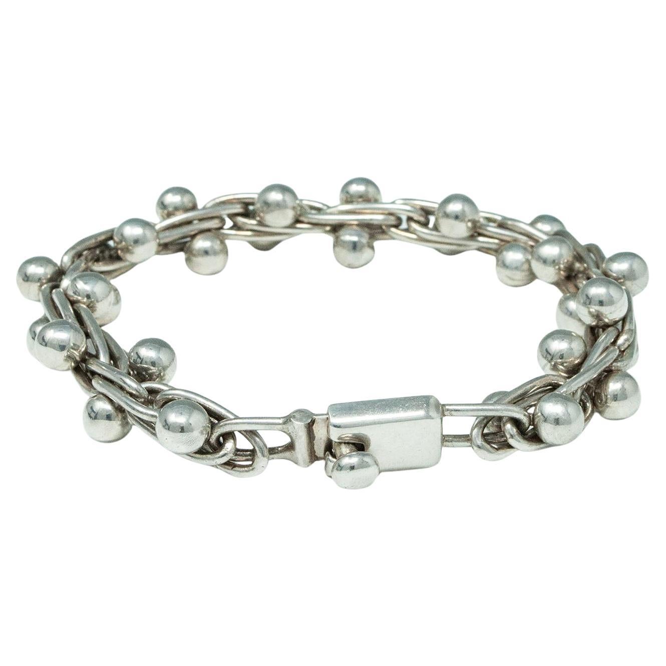 Vintage Mexican Sterling Silver Peppercorn Chainlink Bracelet For Sale
