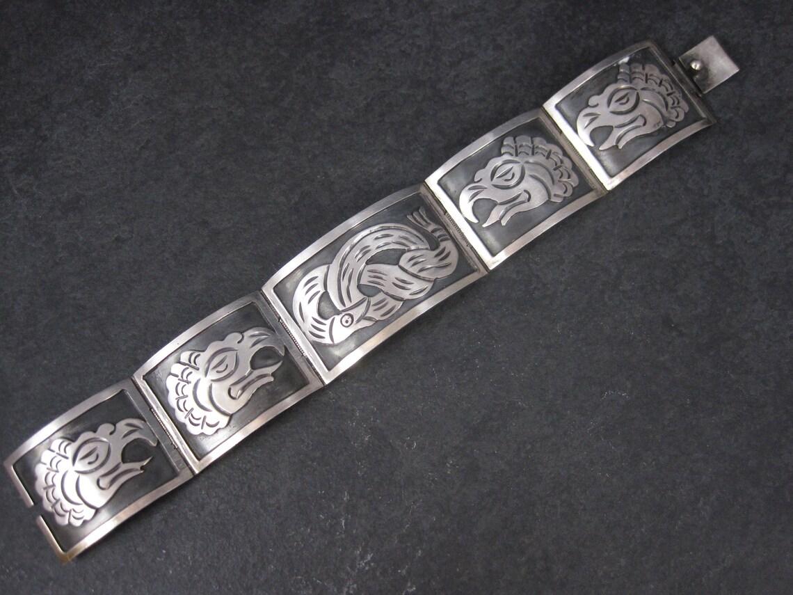 Vintage Mexican Sterling Snake Eagle Bracelet 7 Inches For Sale 5
