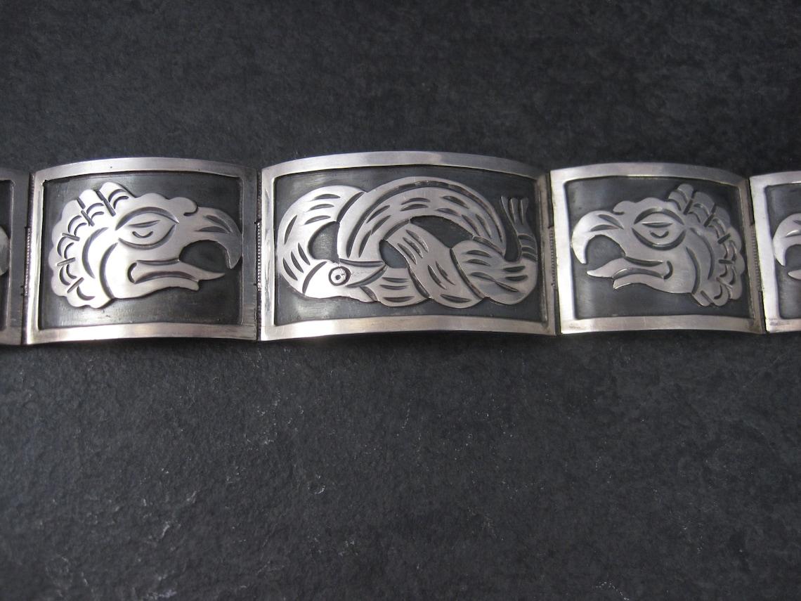 Vintage Mexican Sterling Snake Eagle Bracelet 7 Inches Unisexe en vente