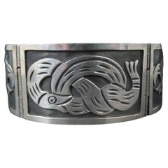 Vintage Mexican Sterling Snake Eagle Bracelet 7 Inches