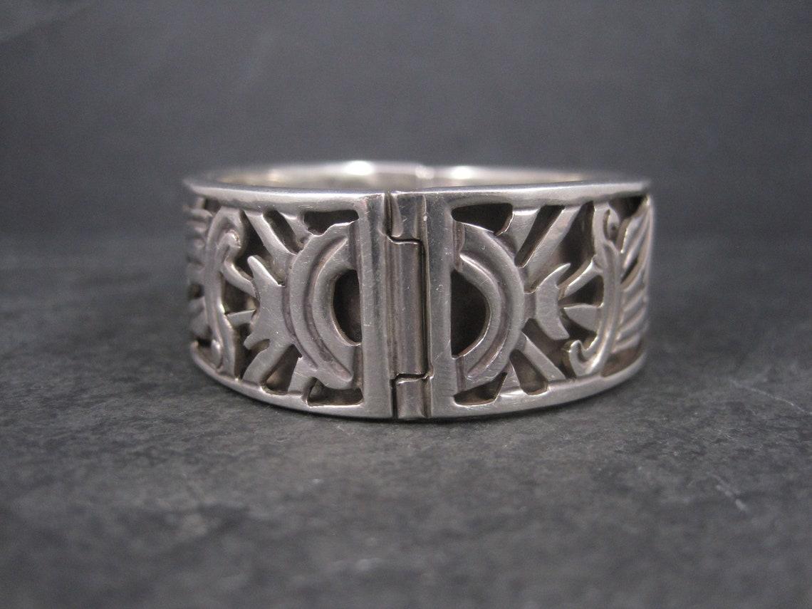 Vintage Mexican Sterling Sun Bangle Bracelet 6.75 Inches For Sale 2