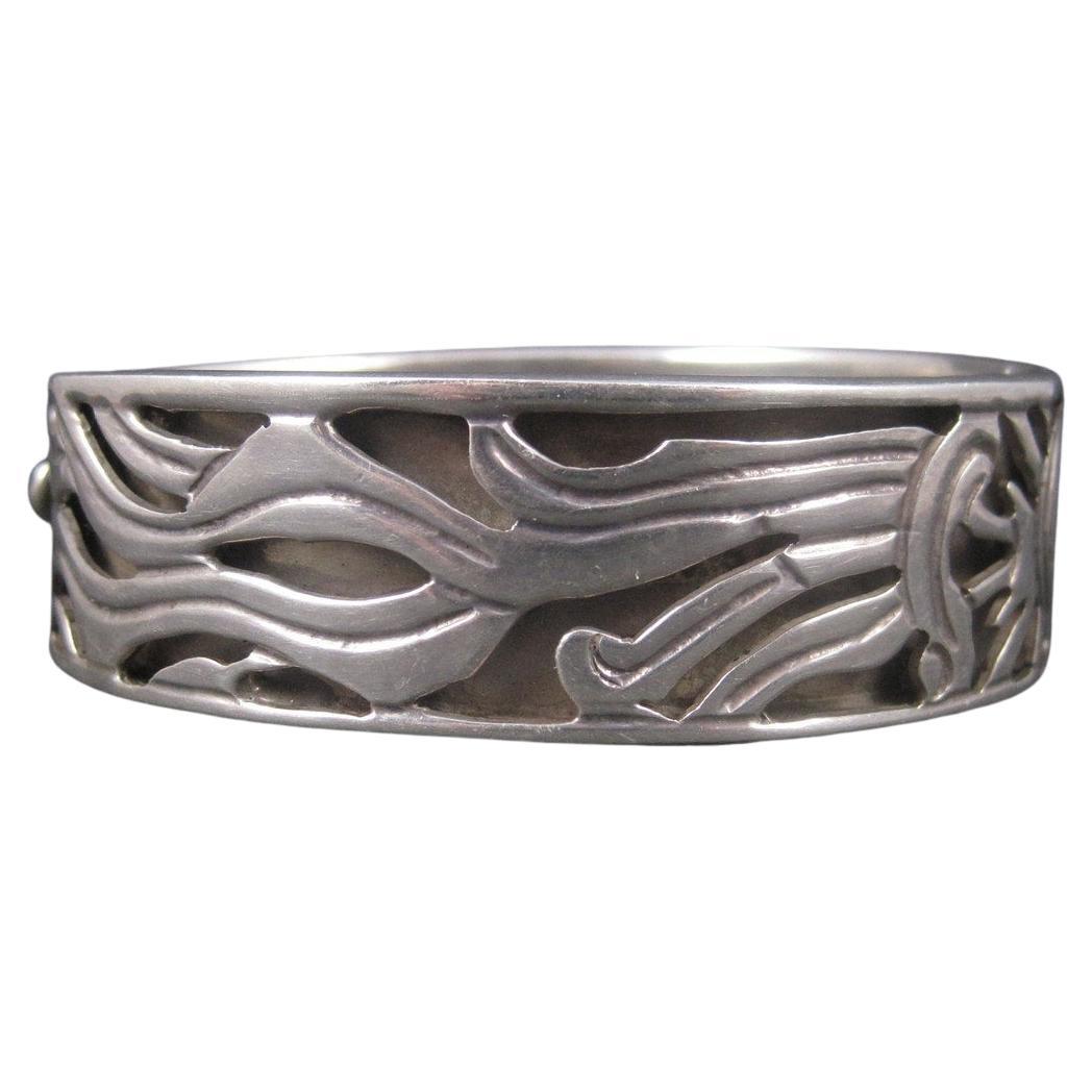 Vintage Mexican Sterling Sun Bangle Bracelet 6.75 Inches For Sale