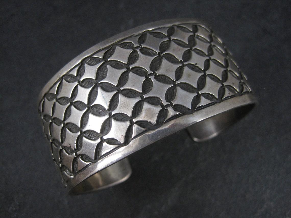 Vintage Mexican Sterling Tribal Cuff Bracelet For Sale 4
