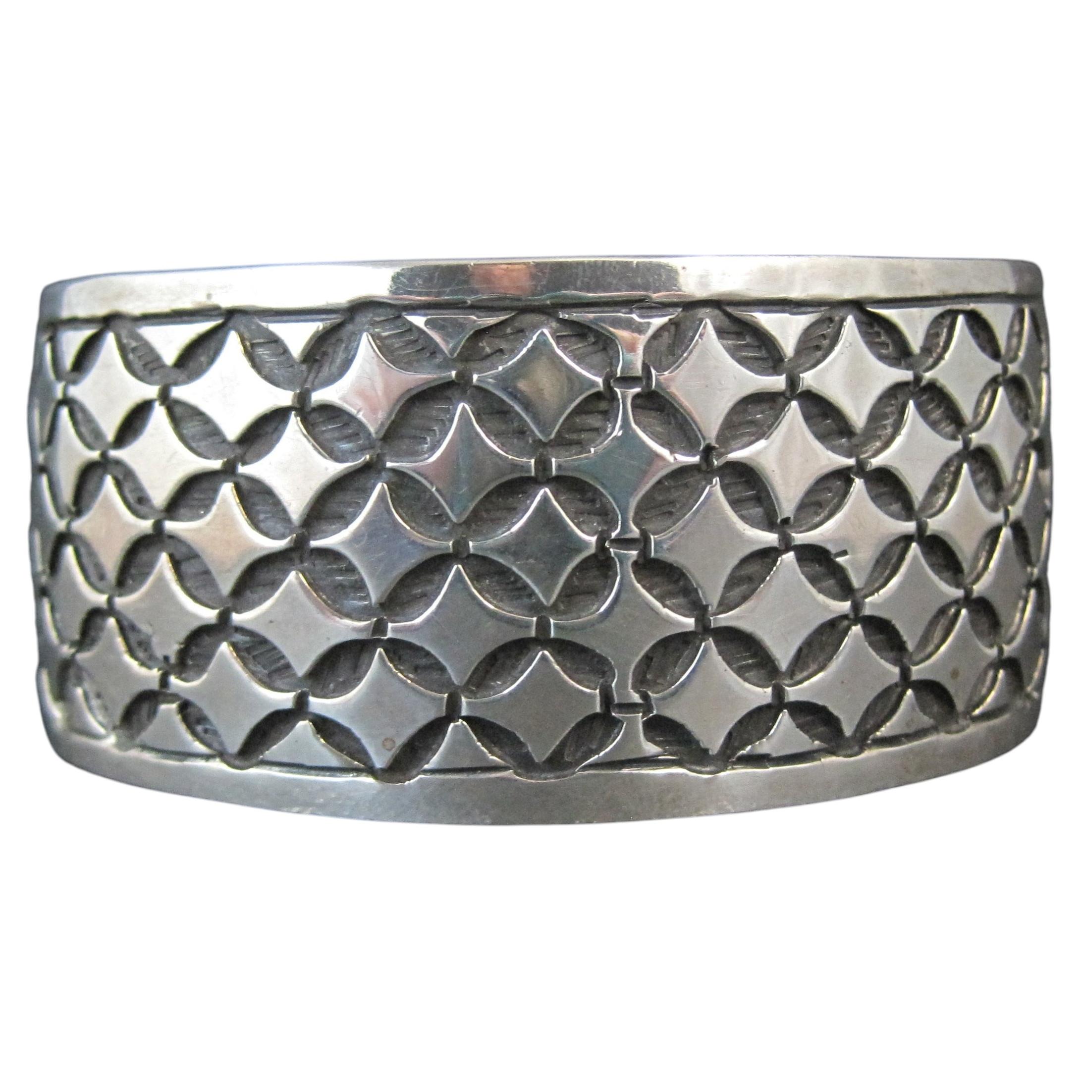 Brazalete Tribal Pesado Vintage Mexicano de Esterlina 7"