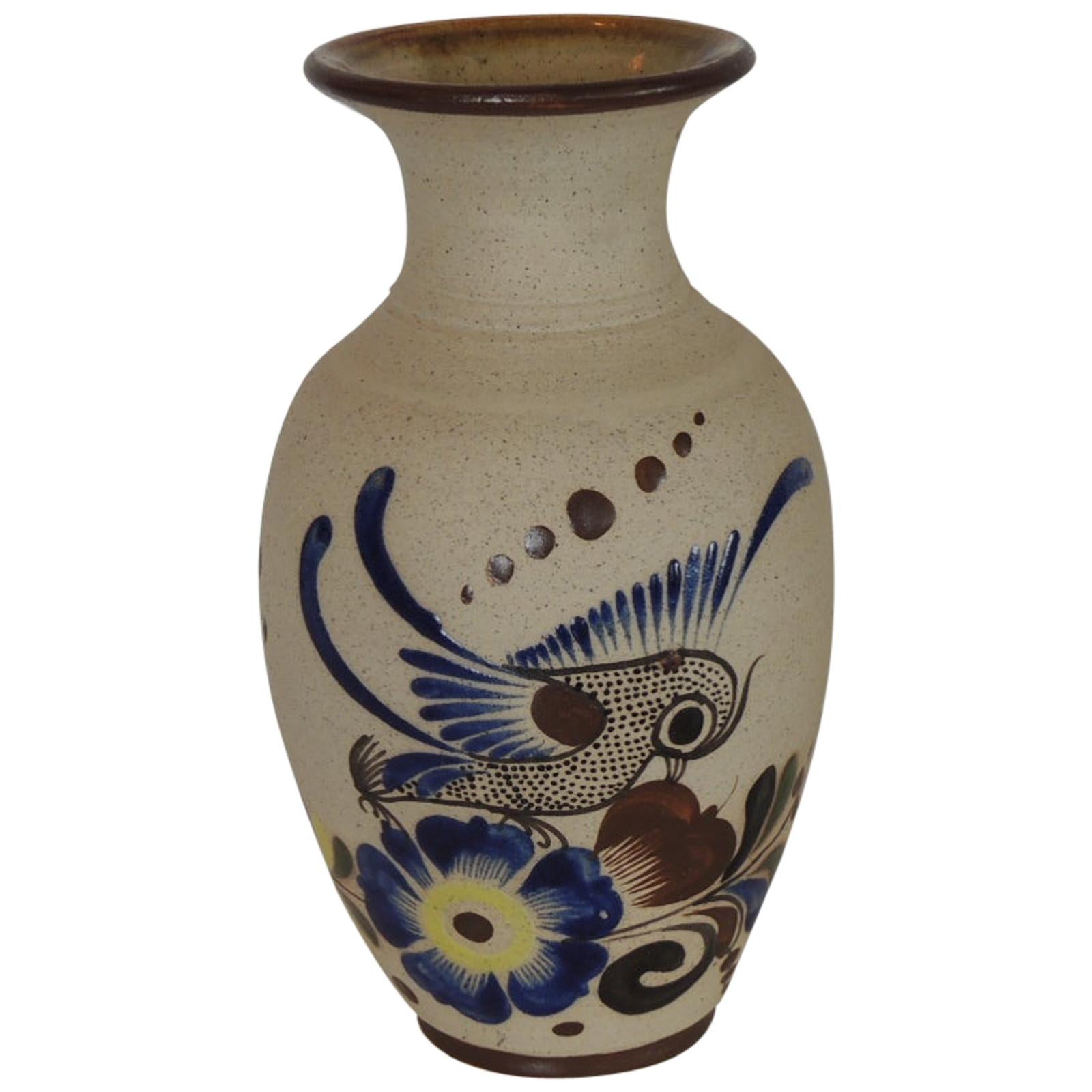 Vieux vase mexicain en céramique peinte à la main Talavera