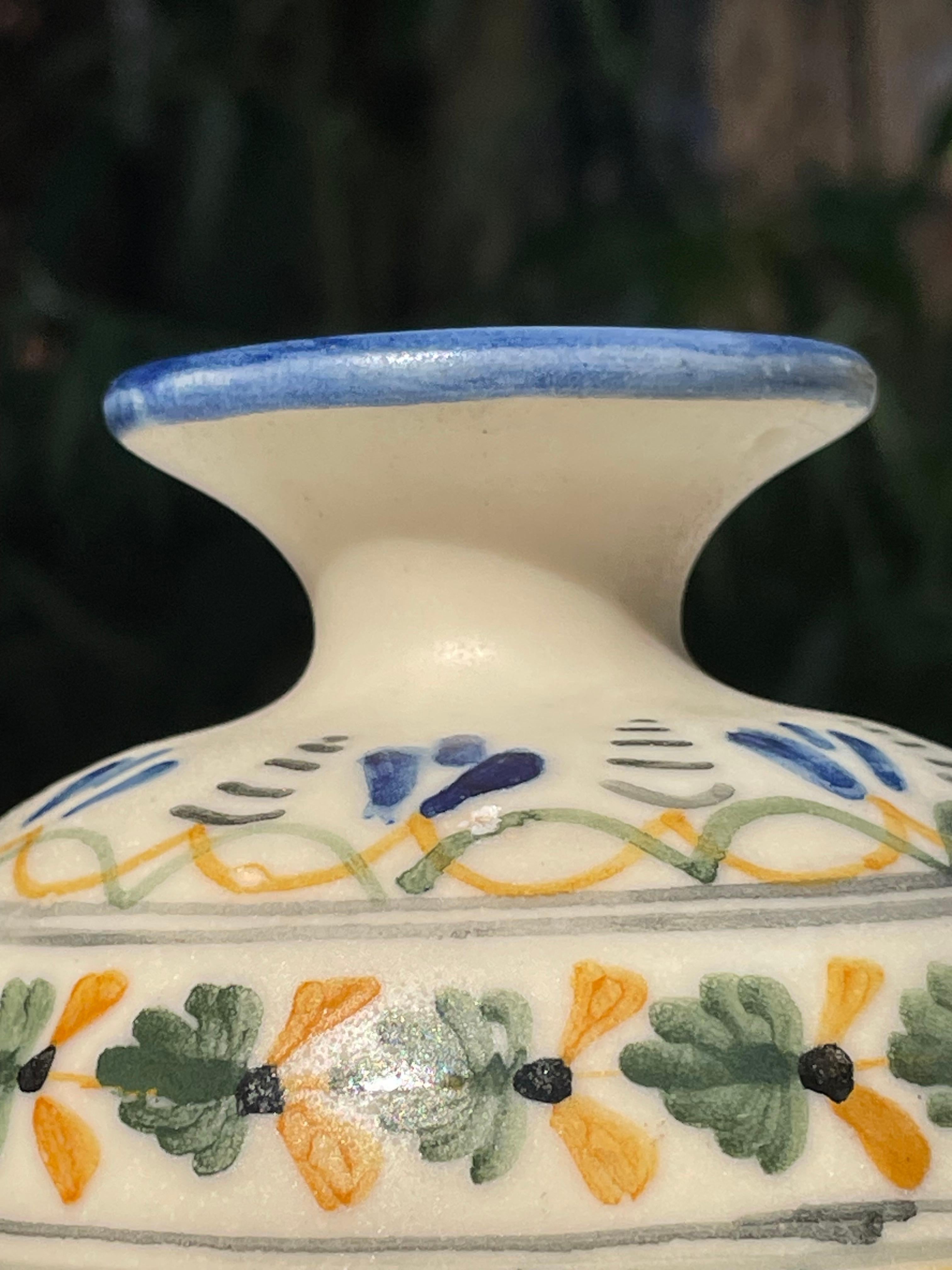 Hand-Painted Vintage Mexican Talavera Mave Multicolored Floral Decor Ceramic Vase For Sale