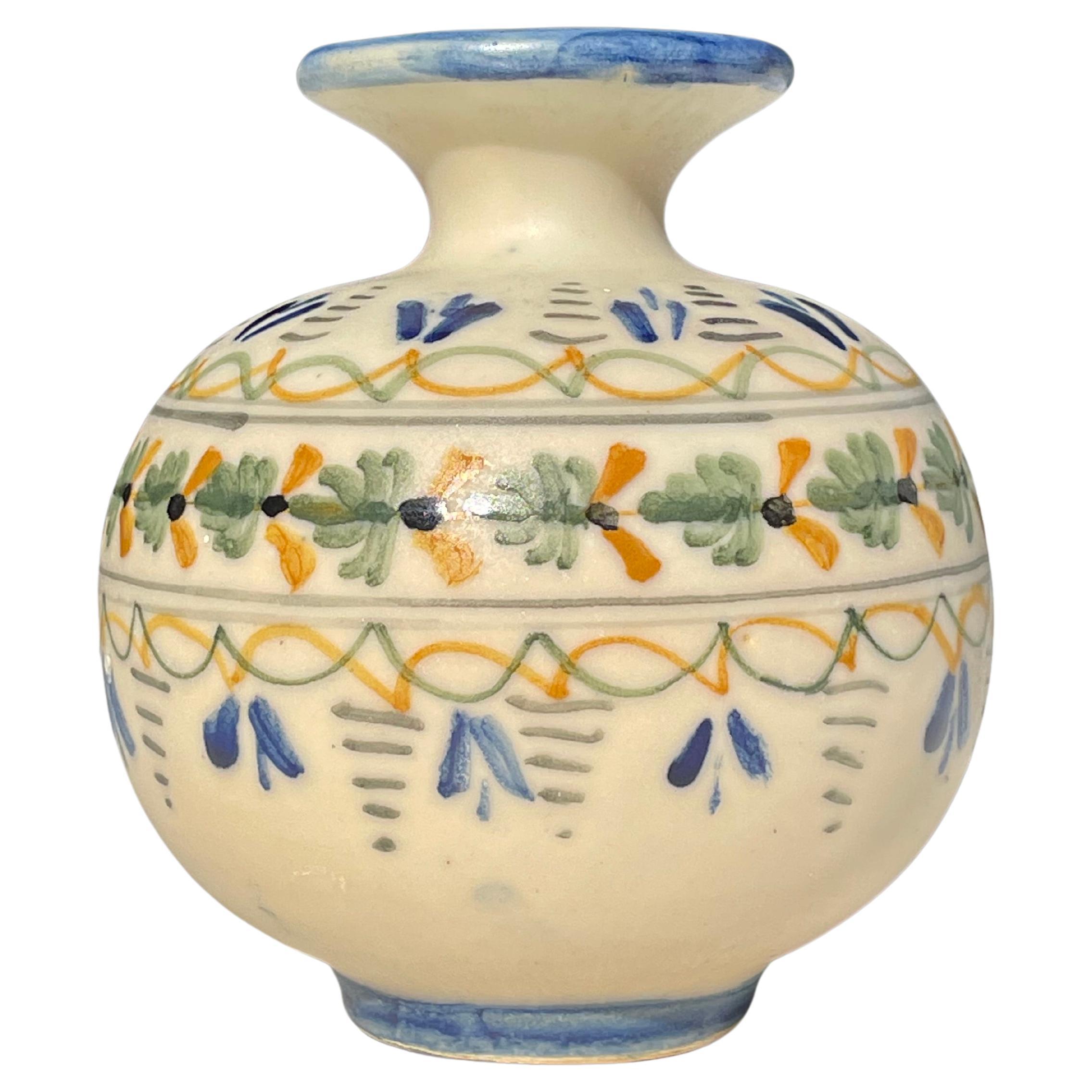 Vintage Mexican Talavera Mave Multicolored Floral Decor Ceramic Vase For Sale