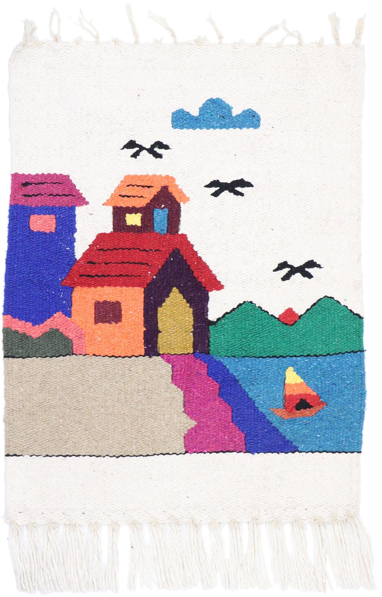 Mexikanischer Vintage-Wandteppich im Boho-Chic-Volkskunst-Stil (Wolle) im Angebot