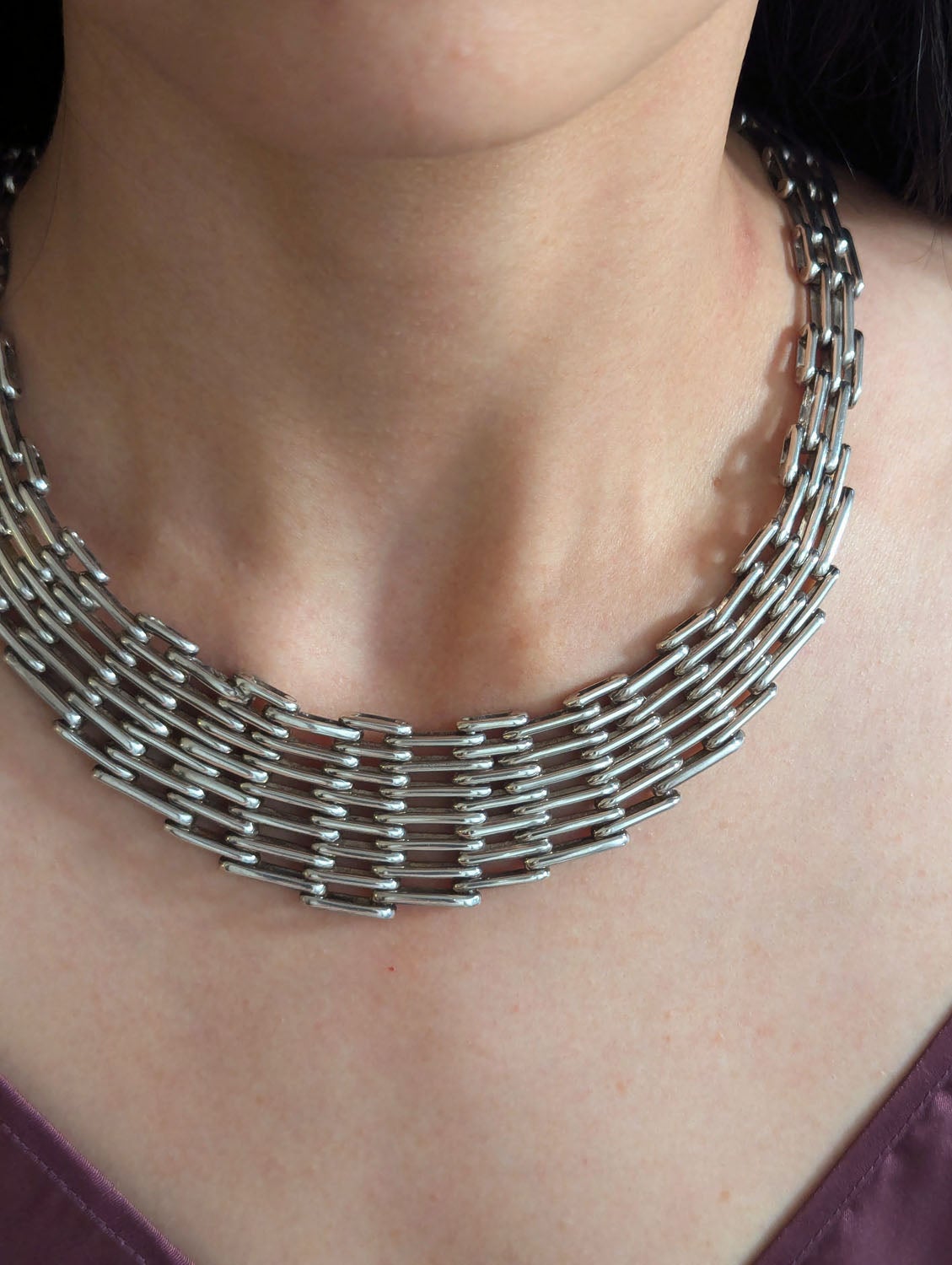 Collier ras-du-cou vintage mexicain de Taxco, de style moderniste, en argent massif, modèle « Cléopâtre » en vente