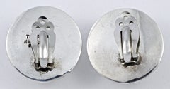 Vintage Mexican Taxco TD 25 Silver 925 Round Embossed Dome Clip On Earrings
