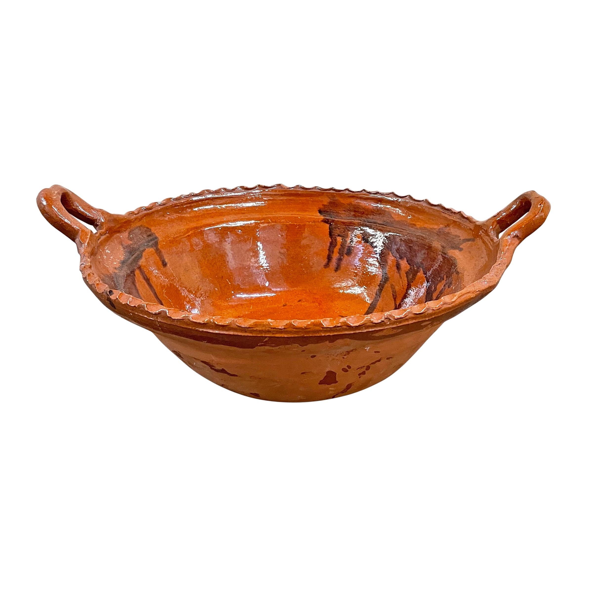 Glazed Vintage Mexican Terracotta Bowl For Sale