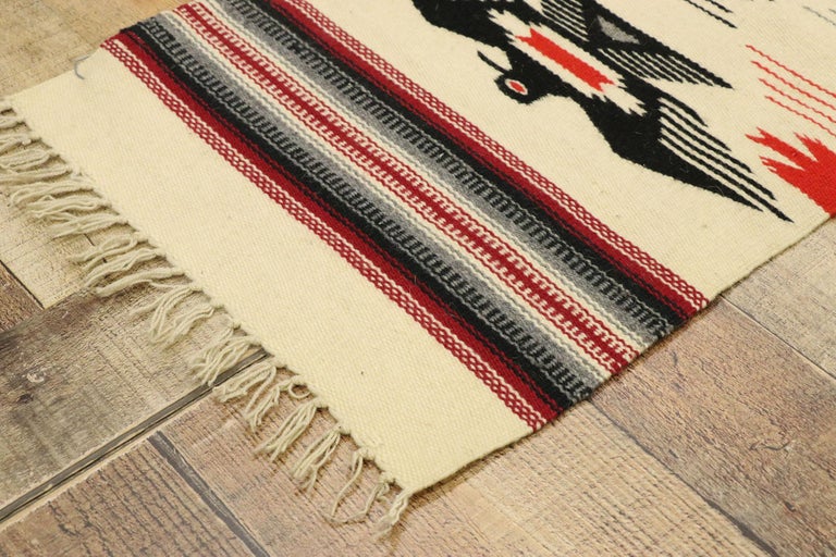Vintage Mexican Throw Blanket Kilim Accent Rug with Navajo Two Grey