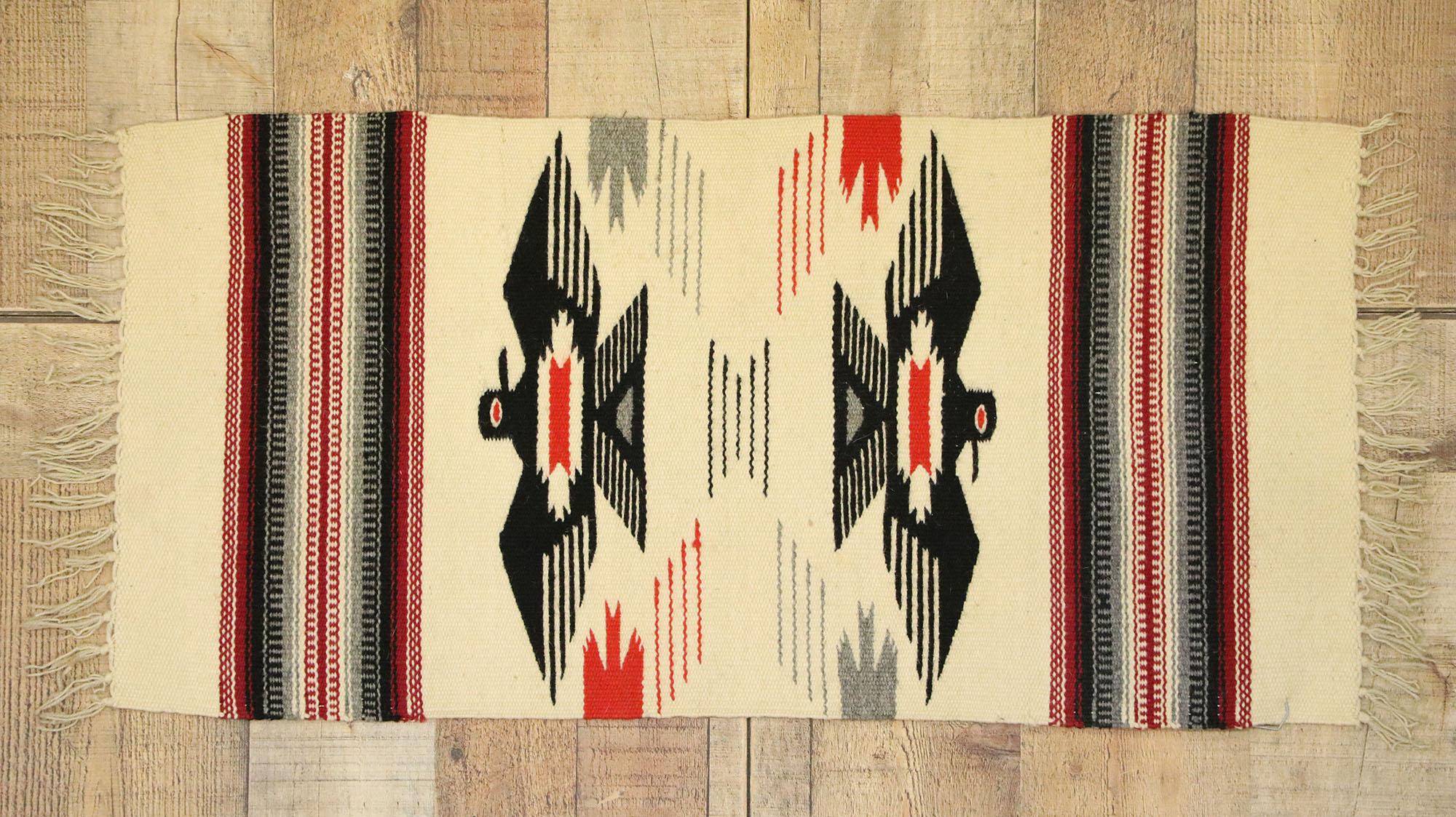 Vintage Mexican Throw Blanket Kilim Accent Rug with Navajo Two Grey Hills Style In Good Condition In Dallas, TX