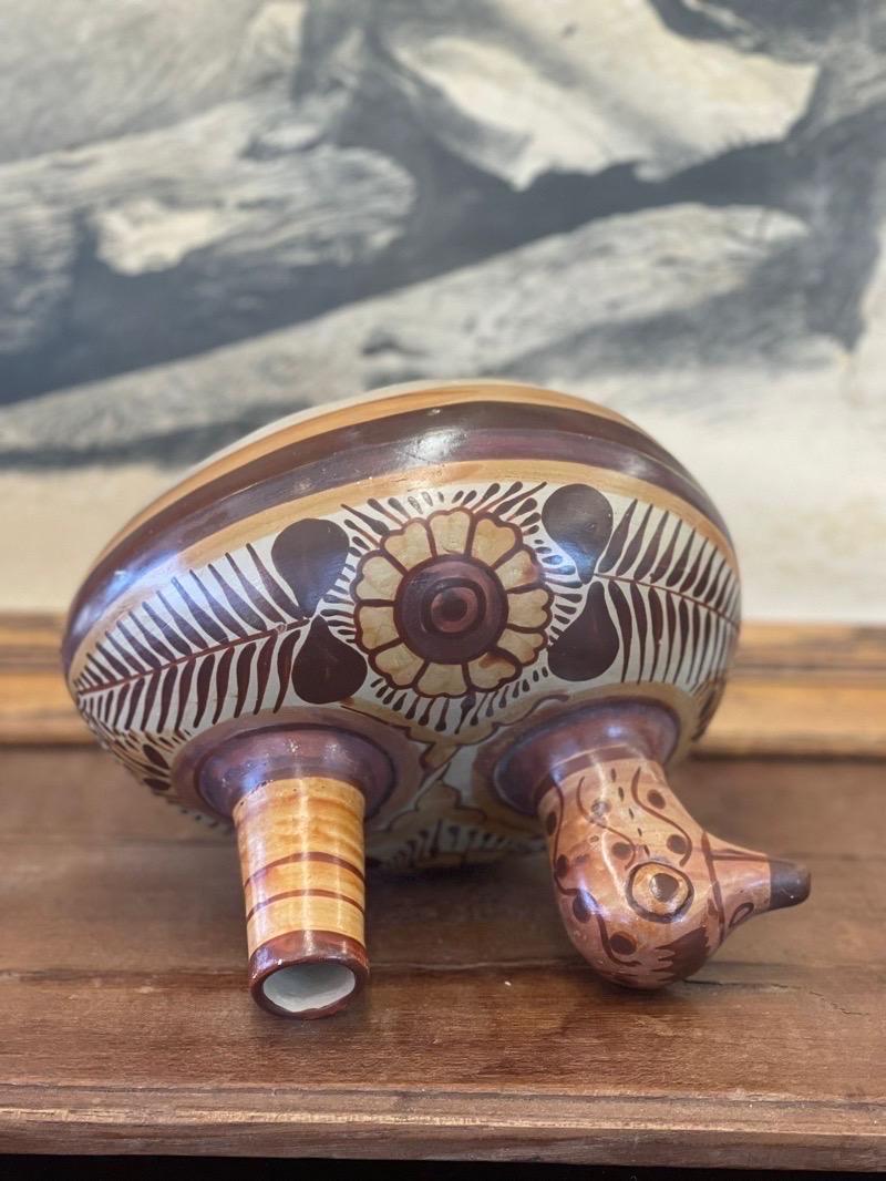 Vintage Mexican Tonal-a Floral Duck Shaped Pitcher and Cup In Good Condition For Sale In Seattle, WA