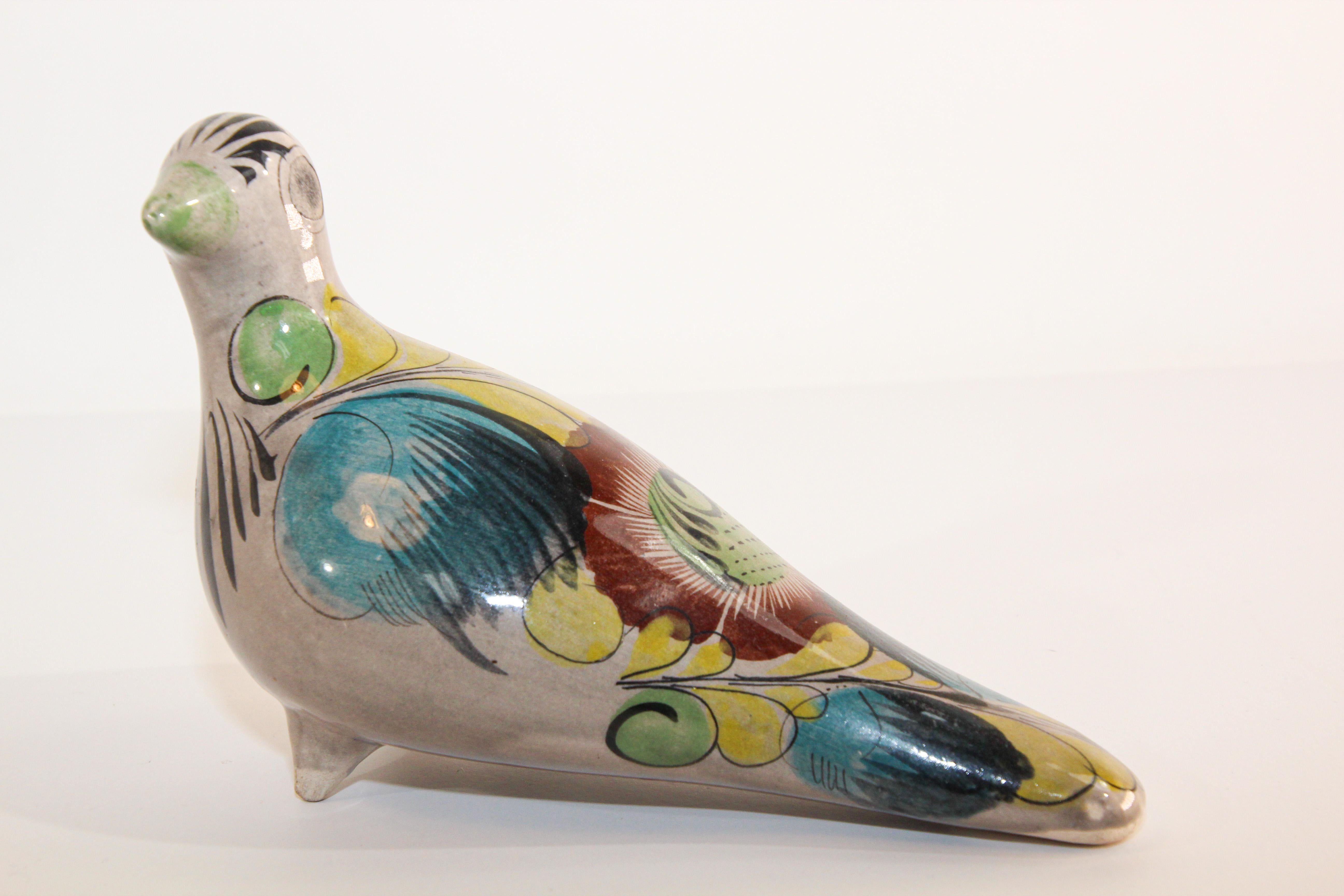 Ceramic Vintage Mexican Tonala Pottery Hand Painted Bird For Sale