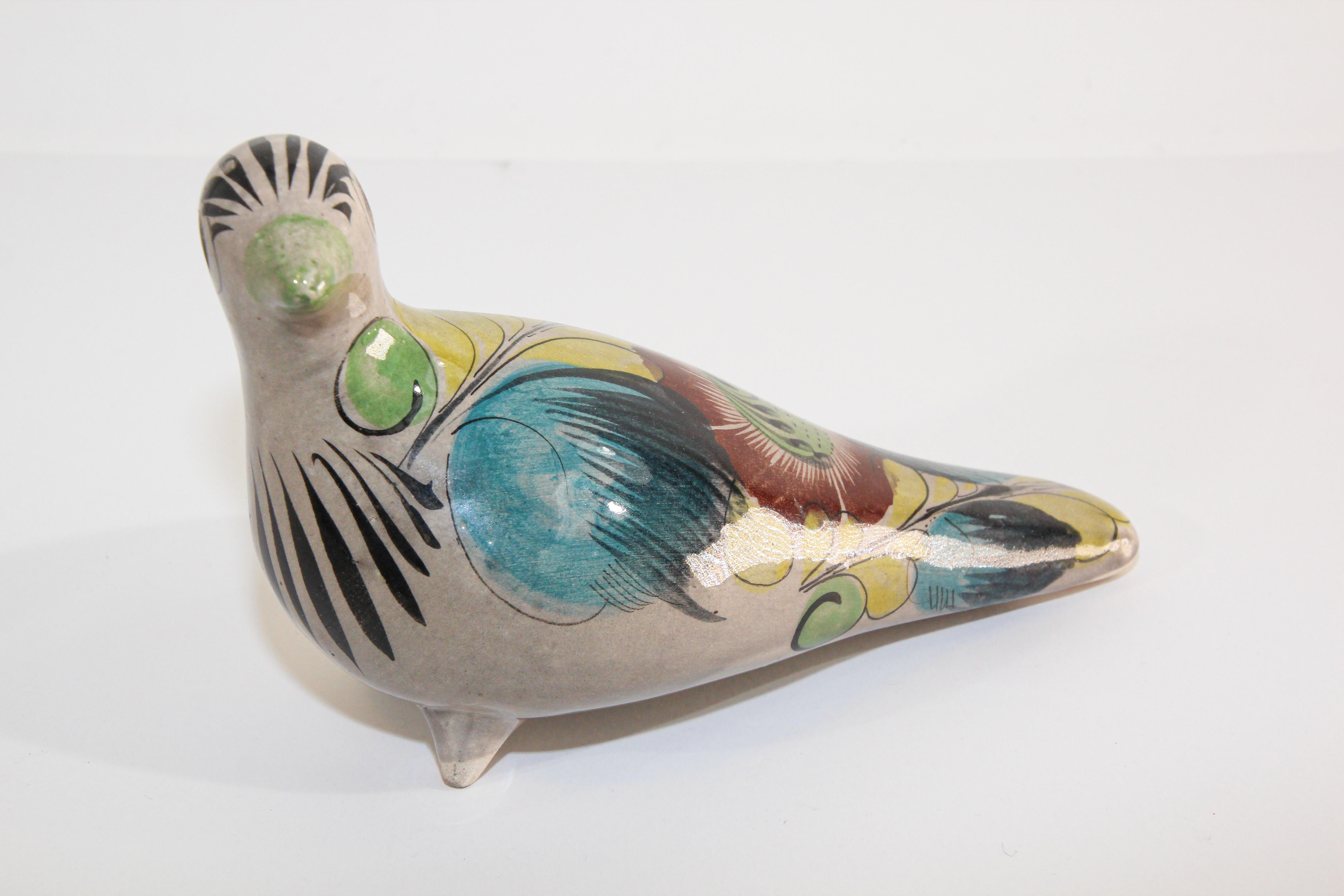 Vintage Mexican Tonala Pottery Hand Painted Bird For Sale 1