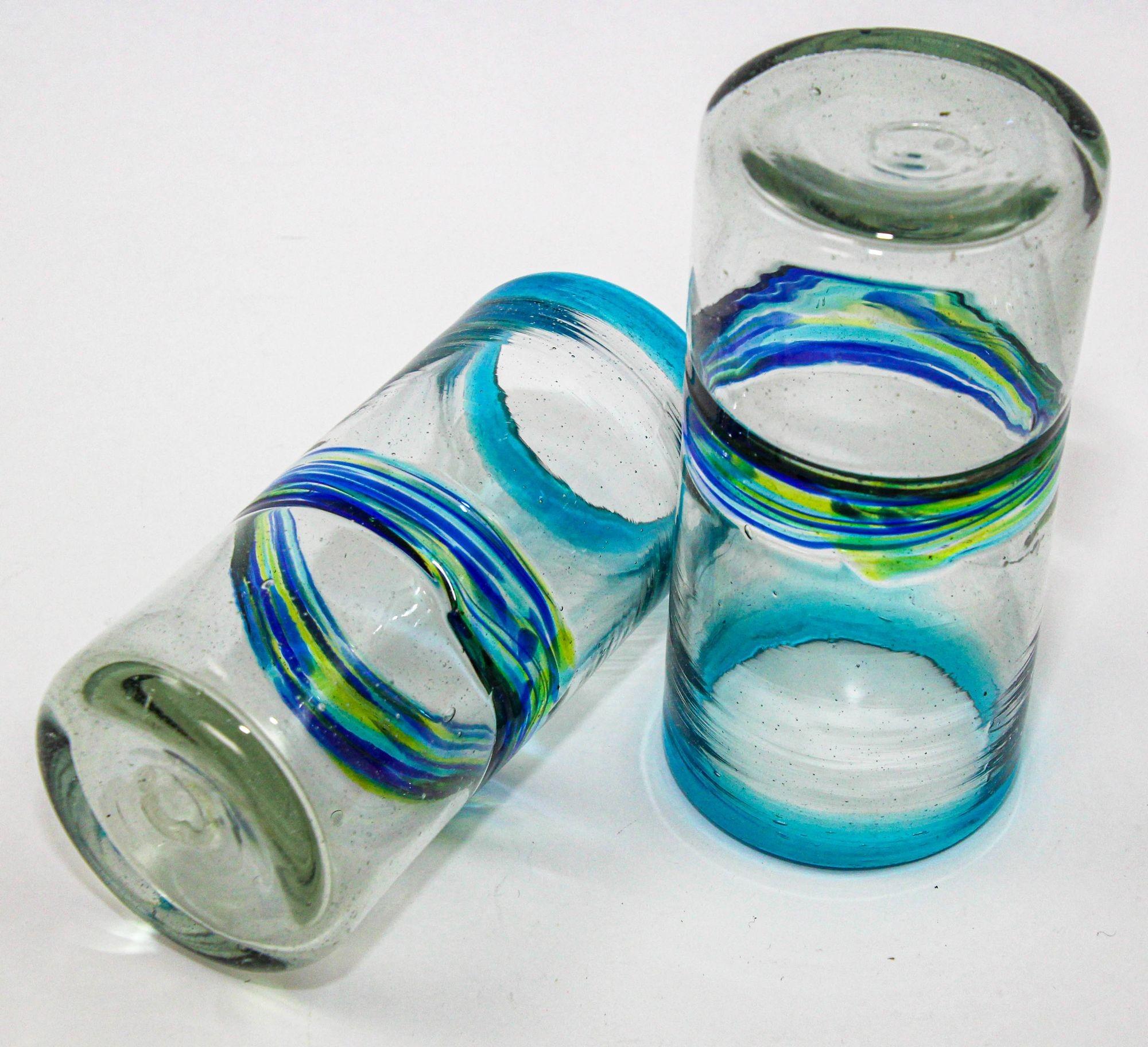 Vintage Mexican Tumblers Drinking Glasses with a Swirl Band Set of 5 Barware For Sale 2
