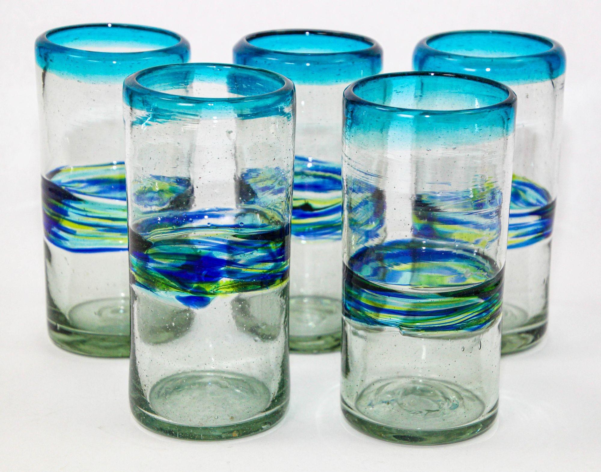 Vasos Mexicanos Vintage Vasos para Beber con Banda Remolino Juego de 5 Artículos de Bar en venta 8