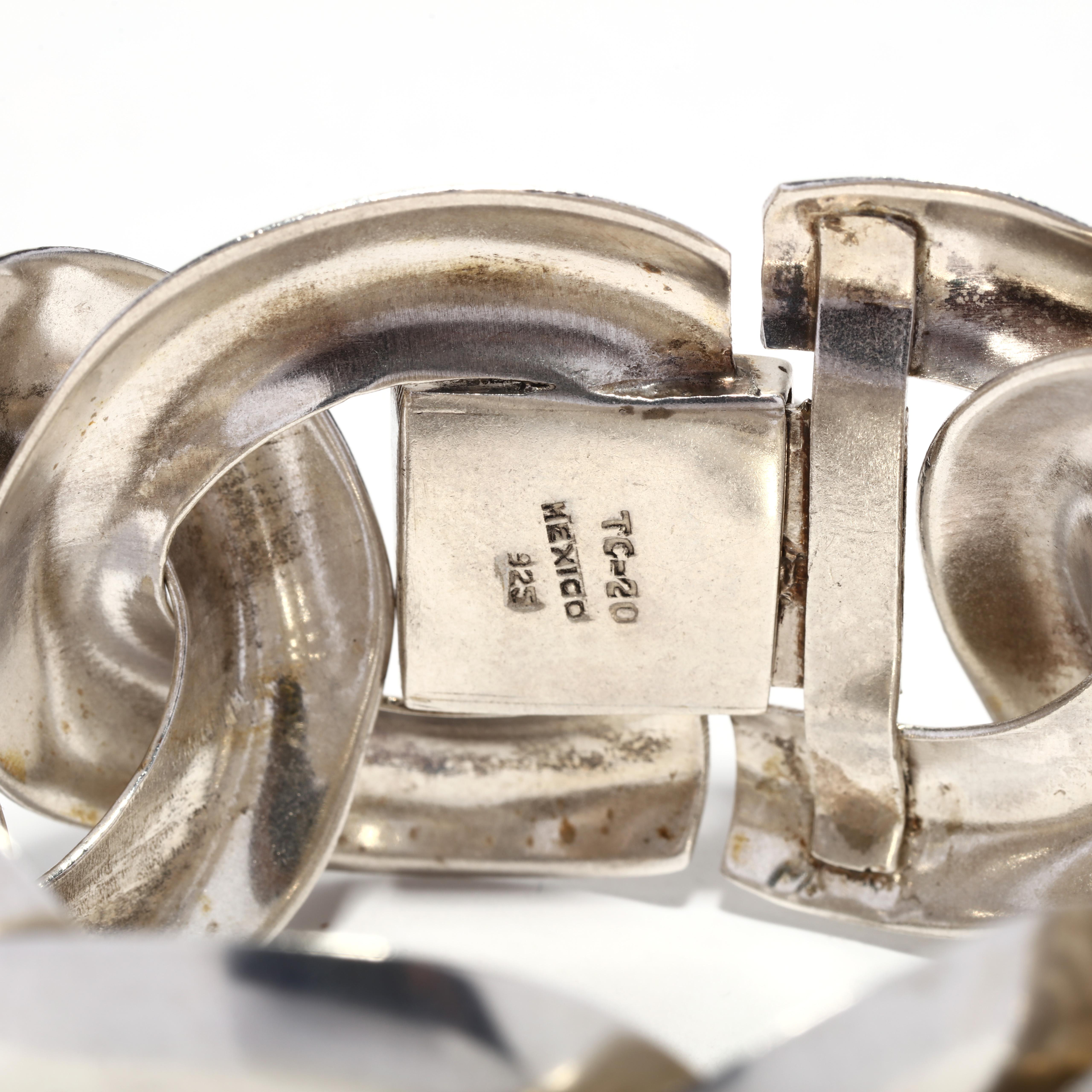 Bracelet mexicain vintage à larges chaînes, argent sterling Bon état - En vente à McLeansville, NC