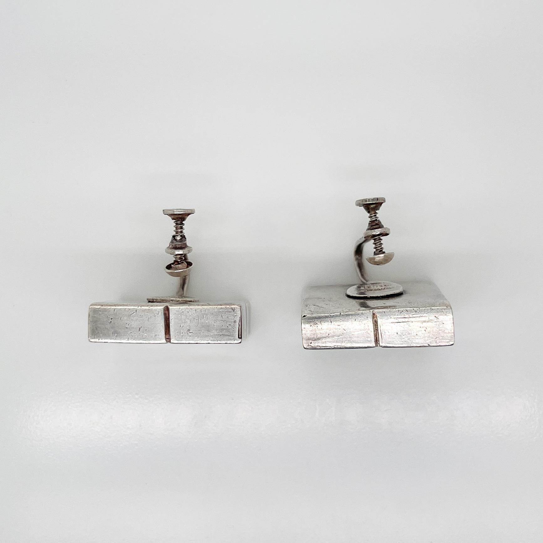 Orecchini a forma di cubo quadrato modernista d'epoca in argento William Spratling e spilla in vendita 6