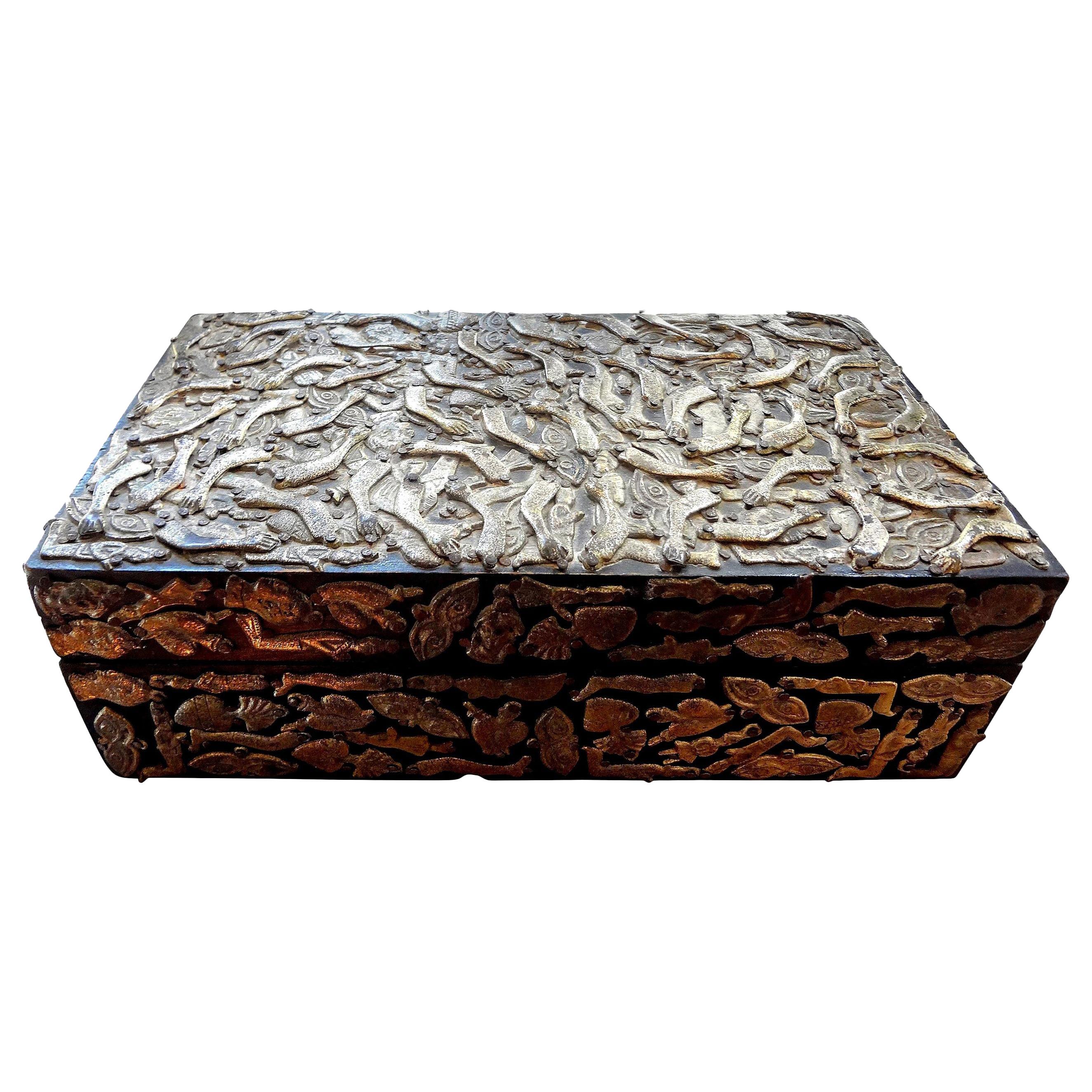 Vintage Mexican Wood Box Embellished with Milagros at 1stDibs | milagros  for sale, bone china trinket boxes, milagro furniture