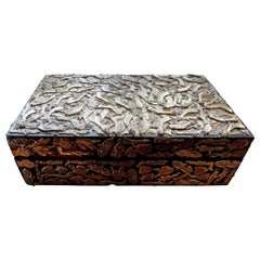 Vintage Mexican Wood Box Embellished with Milagros