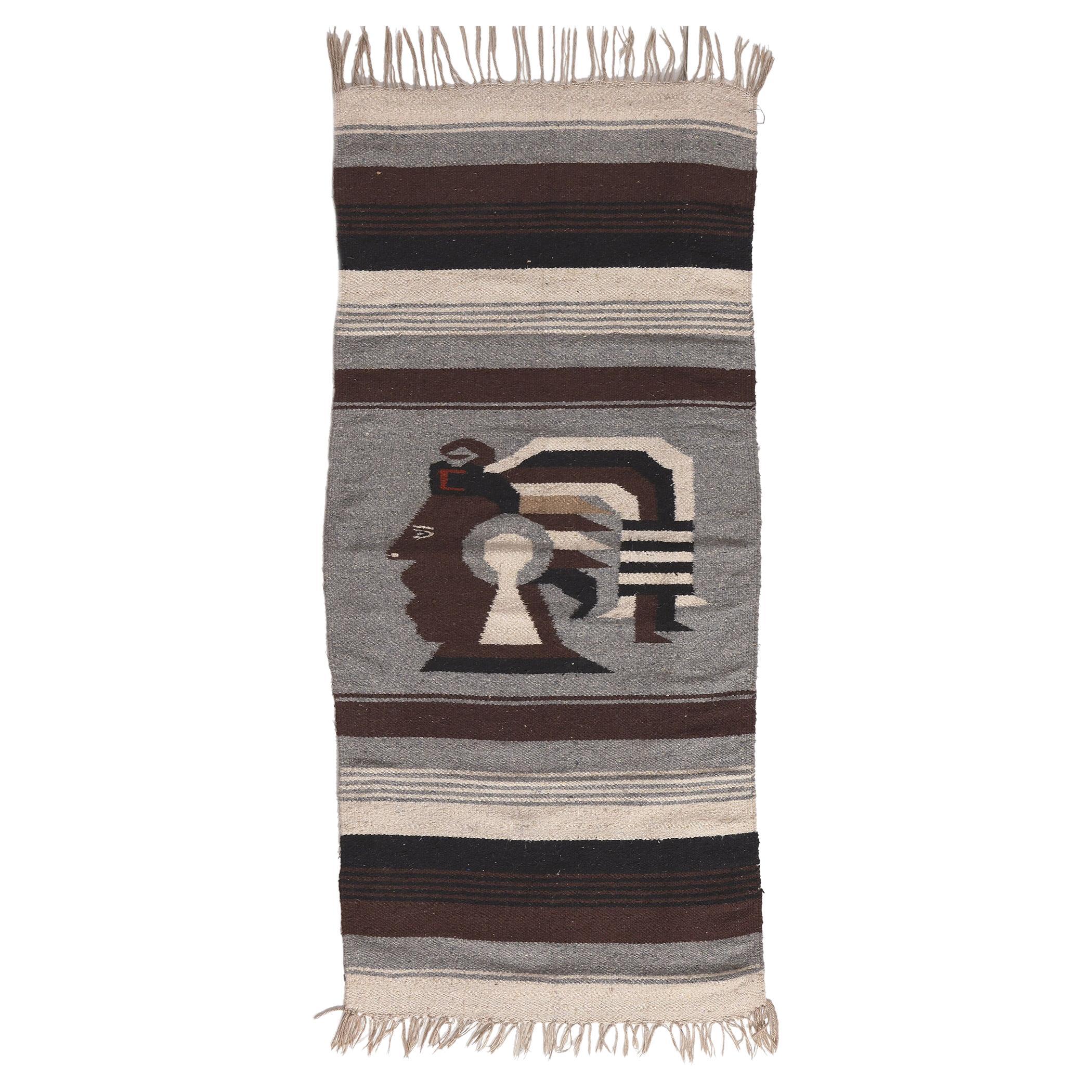 Tapis vintage mexicain Zapotec Pictorial Rug, Mesoamerican Meets Contemporary Santa Fe en vente