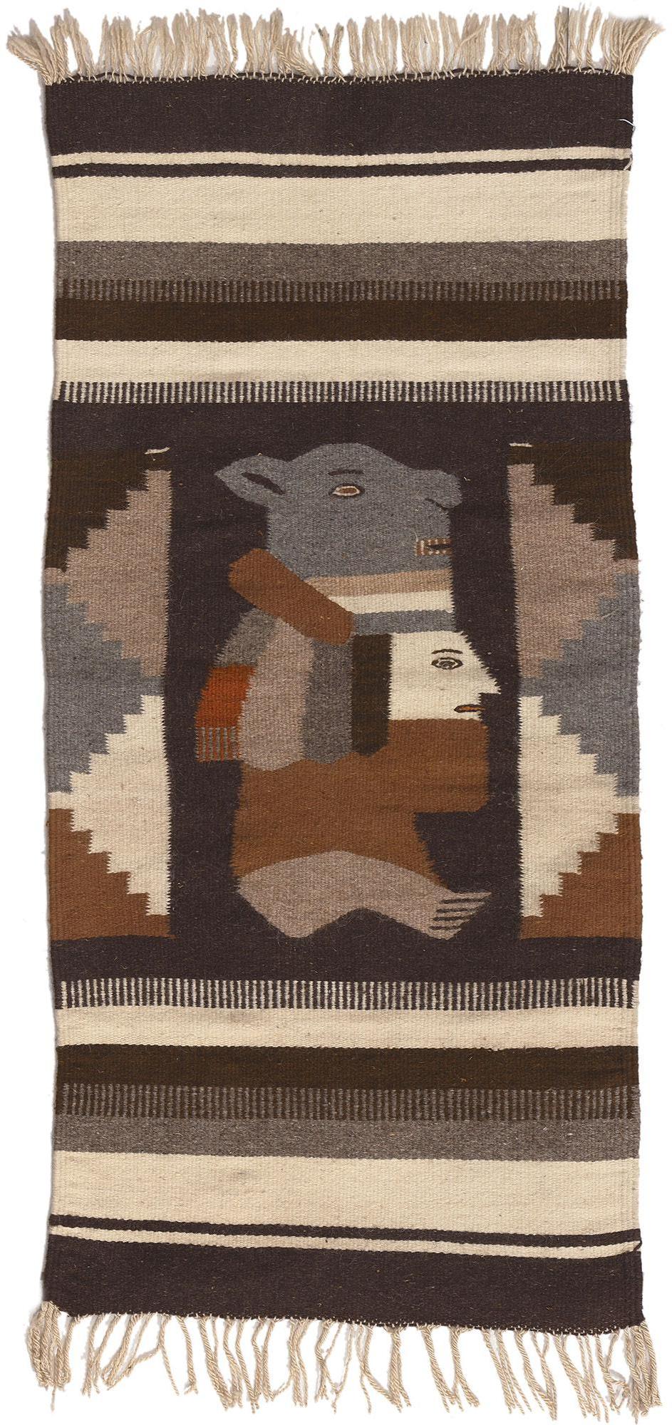 Vintage Mexican Zapotec Pictorial Rug, Mesoamerican Meets Contemporary Santa Fe For Sale 4