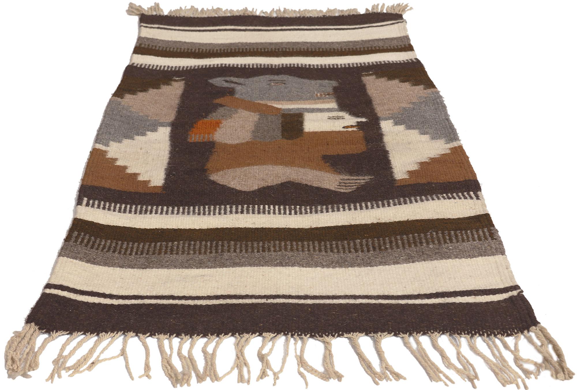 Adirondack Vintage Mexican Zapotec Pictorial Rug, Mesoamerican Meets Contemporary Santa Fe For Sale