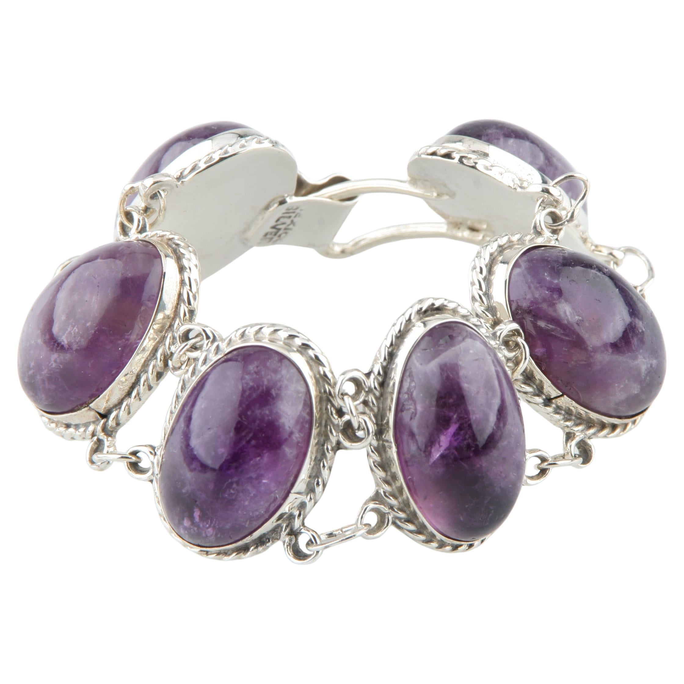 Vintage Mexico Cabochon Amethyst Sterlingsilber-Armband, Vintage, Größe 6,25