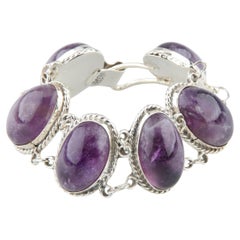 Bracciale vintage in argento sterling con ametista cabochon del Messico, misura 6,25