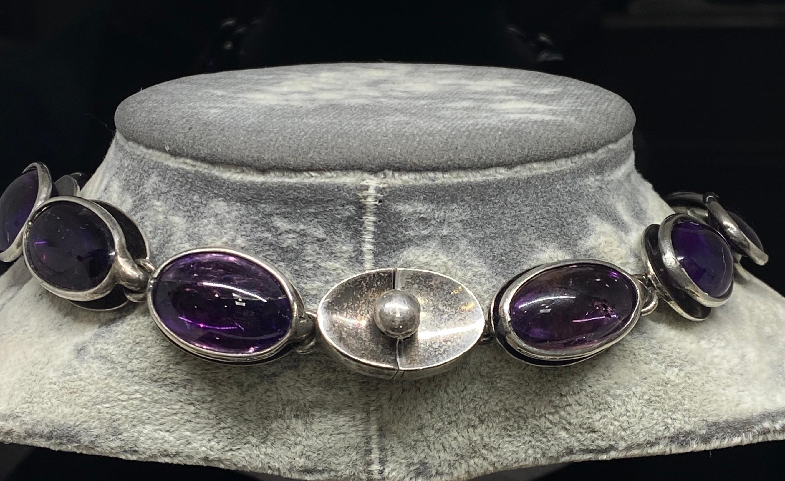 Vintage Mexico Modernist 1950’s Antonia Pineda 970 Silver & Amethyst Necklace  For Sale 5