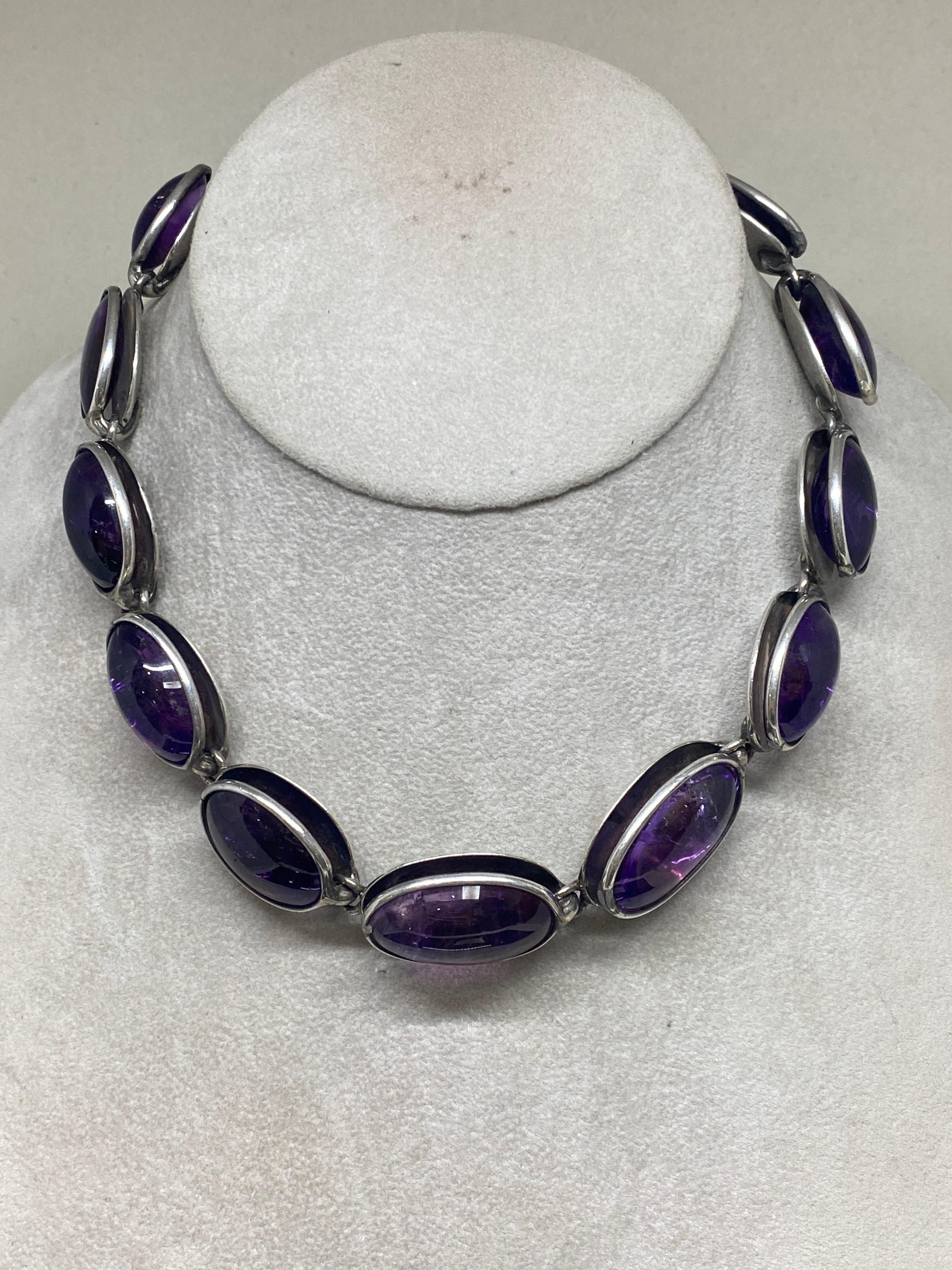 Vintage Mexico Modernist 1950’s Antonia Pineda 970 Silver & Amethyst Necklace  For Sale 6