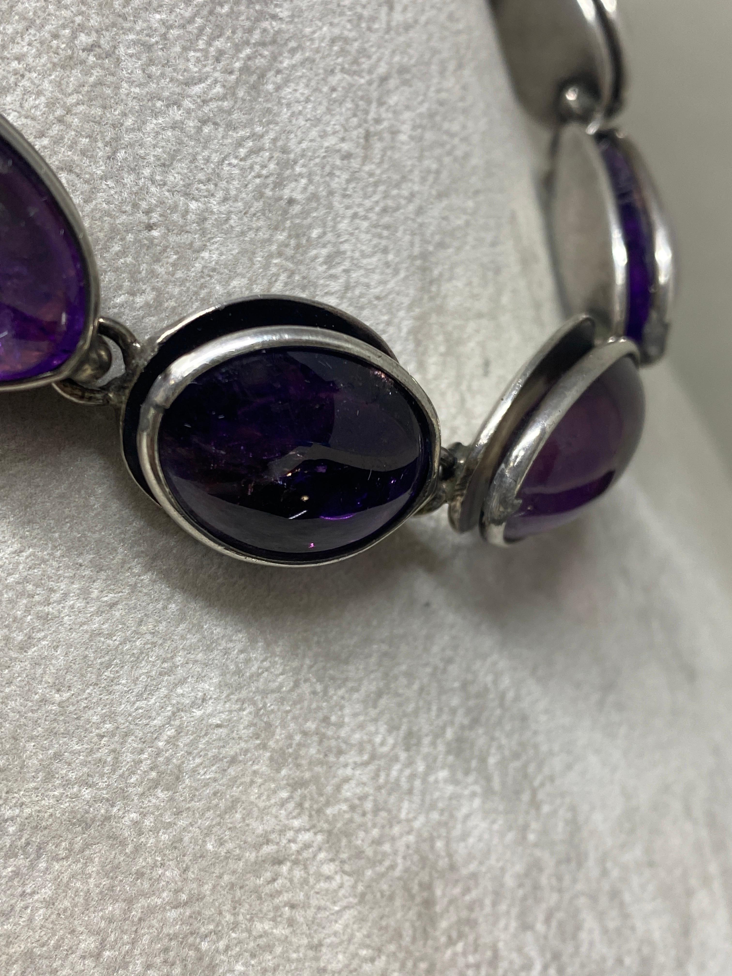 Vintage Mexico Modernist 1950’s Antonia Pineda 970 Silver & Amethyst Necklace  For Sale 7