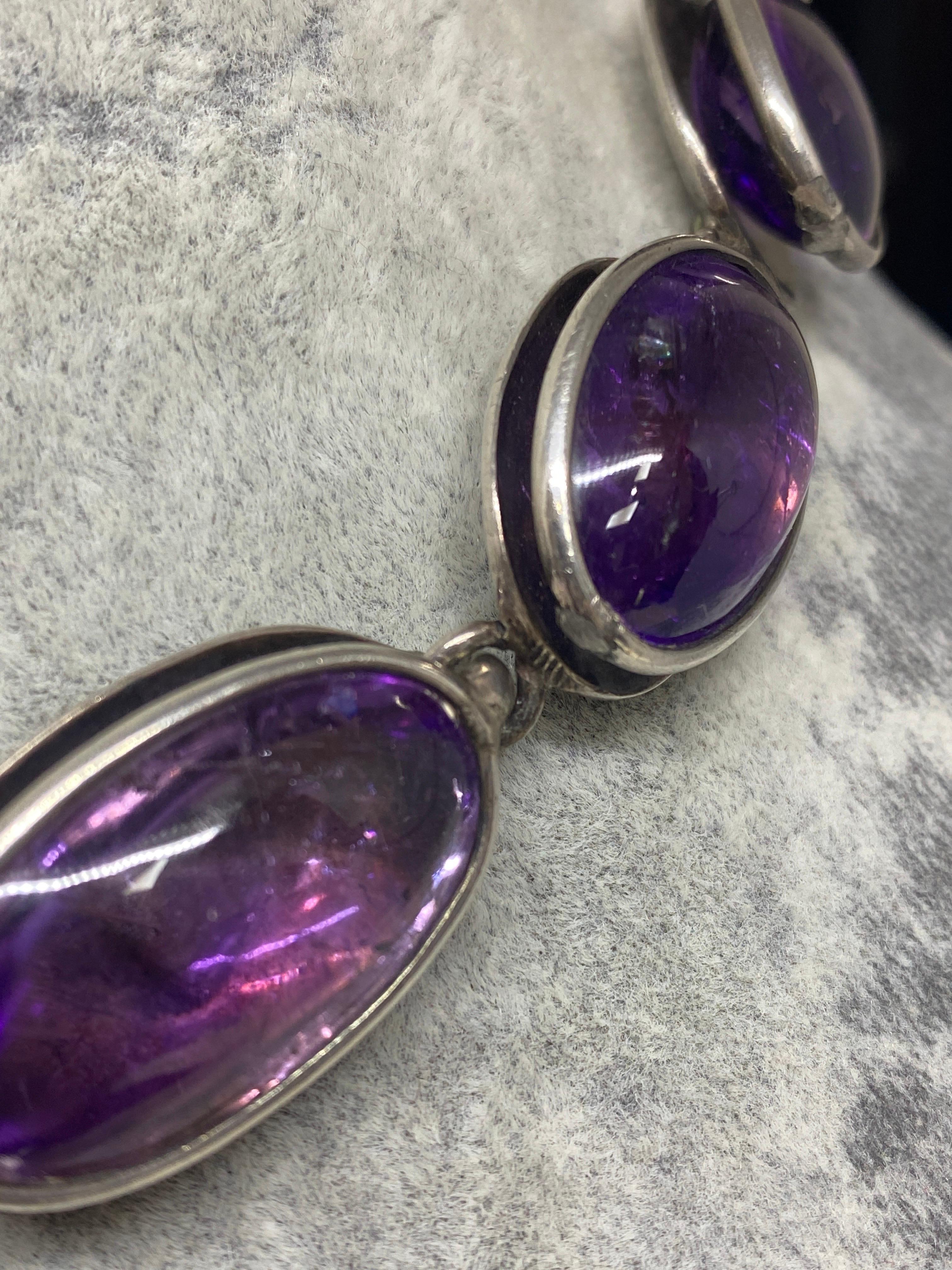 Vintage Mexico Modernist 1950’s Antonia Pineda 970 Silver & Amethyst Necklace 8