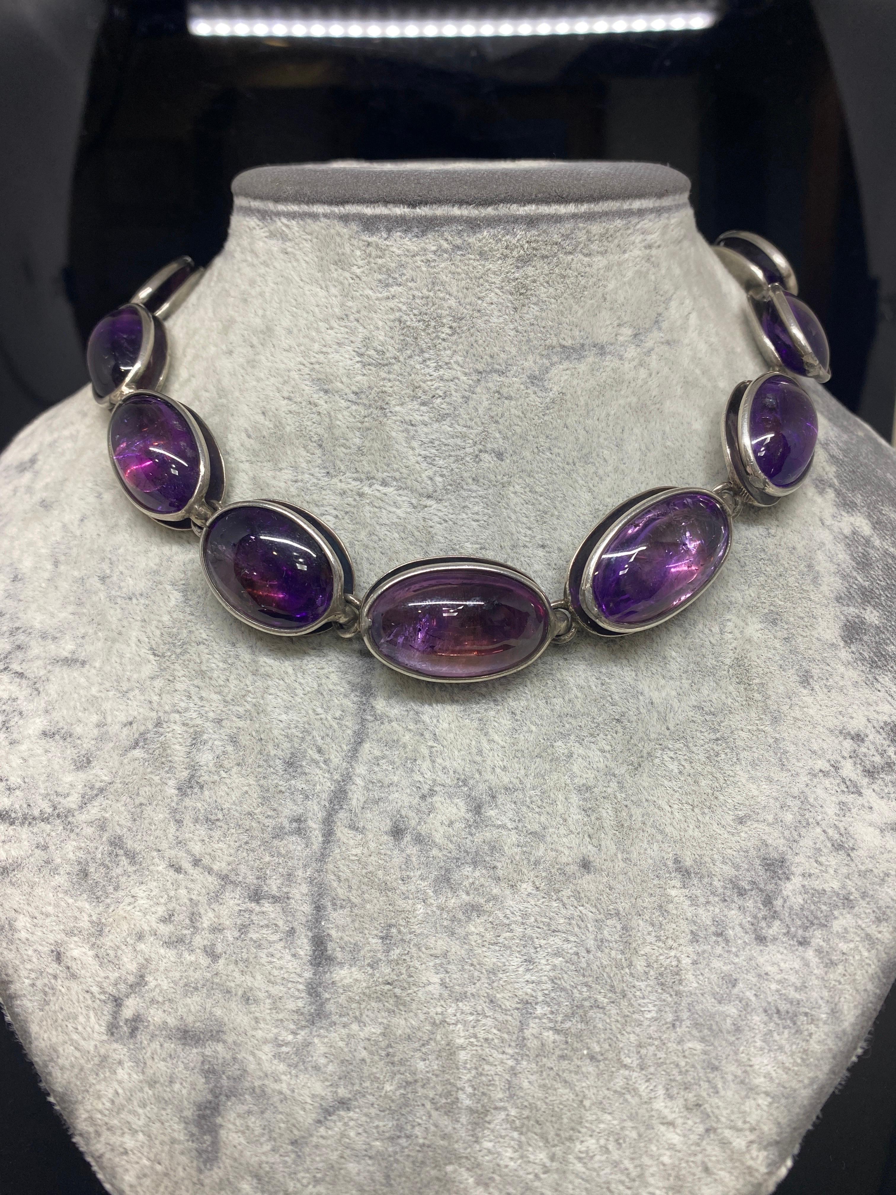 Vintage Mexico Modernist 1950’s Antonia Pineda 970 Silver & Amethyst Necklace  For Sale 9