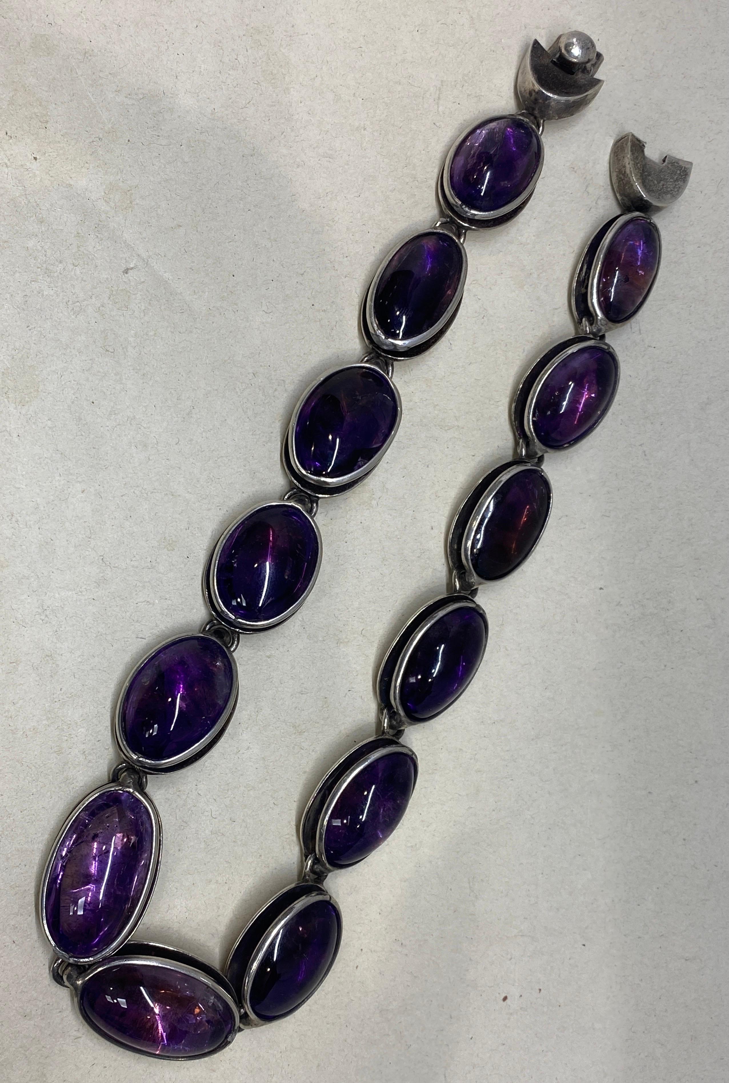 Cabochon Vintage Mexico Modernist 1950’s Antonia Pineda 970 Silver & Amethyst Necklace  For Sale