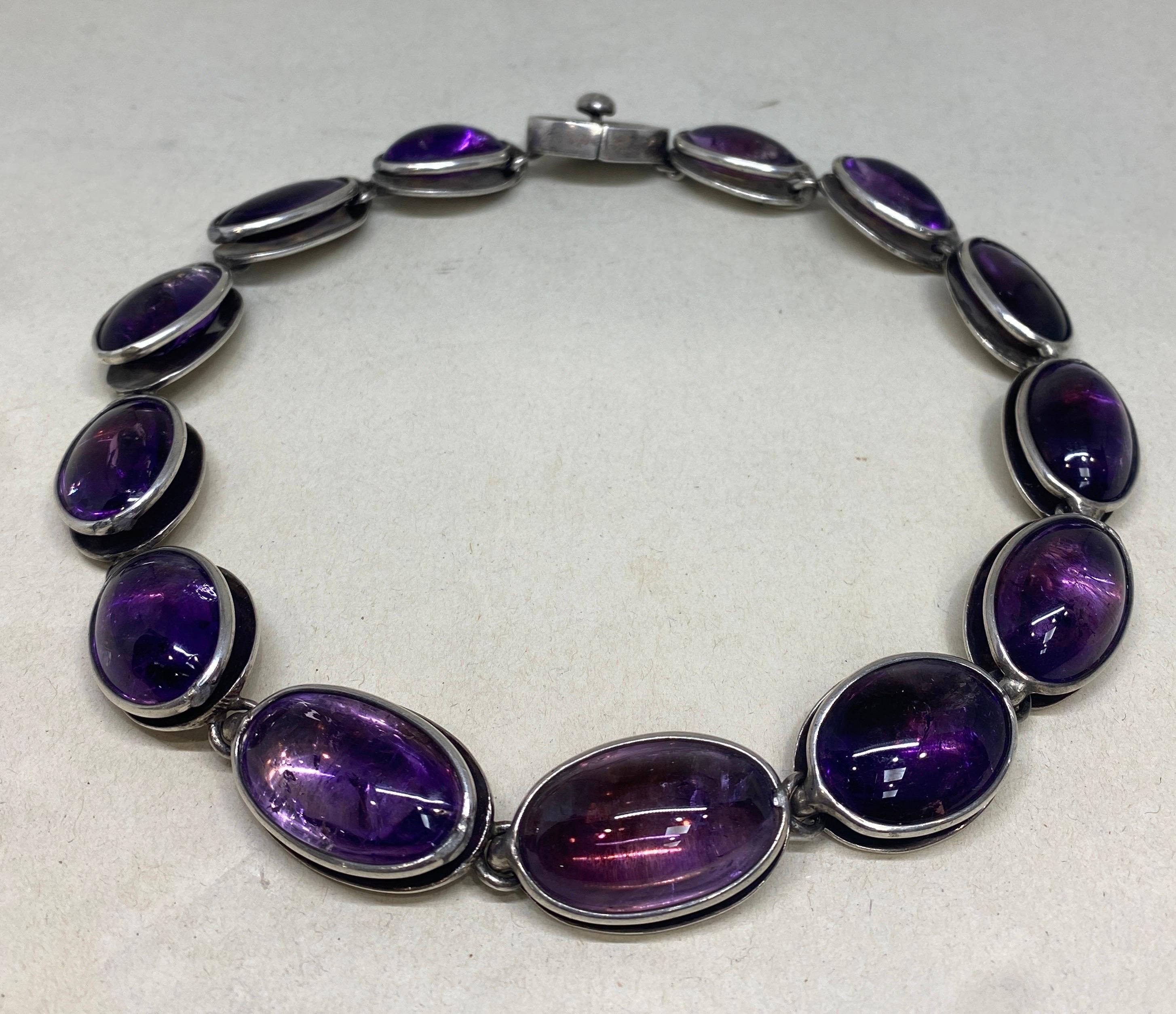 Vintage Mexico Modernist 1950’s Antonia Pineda 970 Silver & Amethyst Necklace  In Good Condition For Sale In Bernardsville, NJ