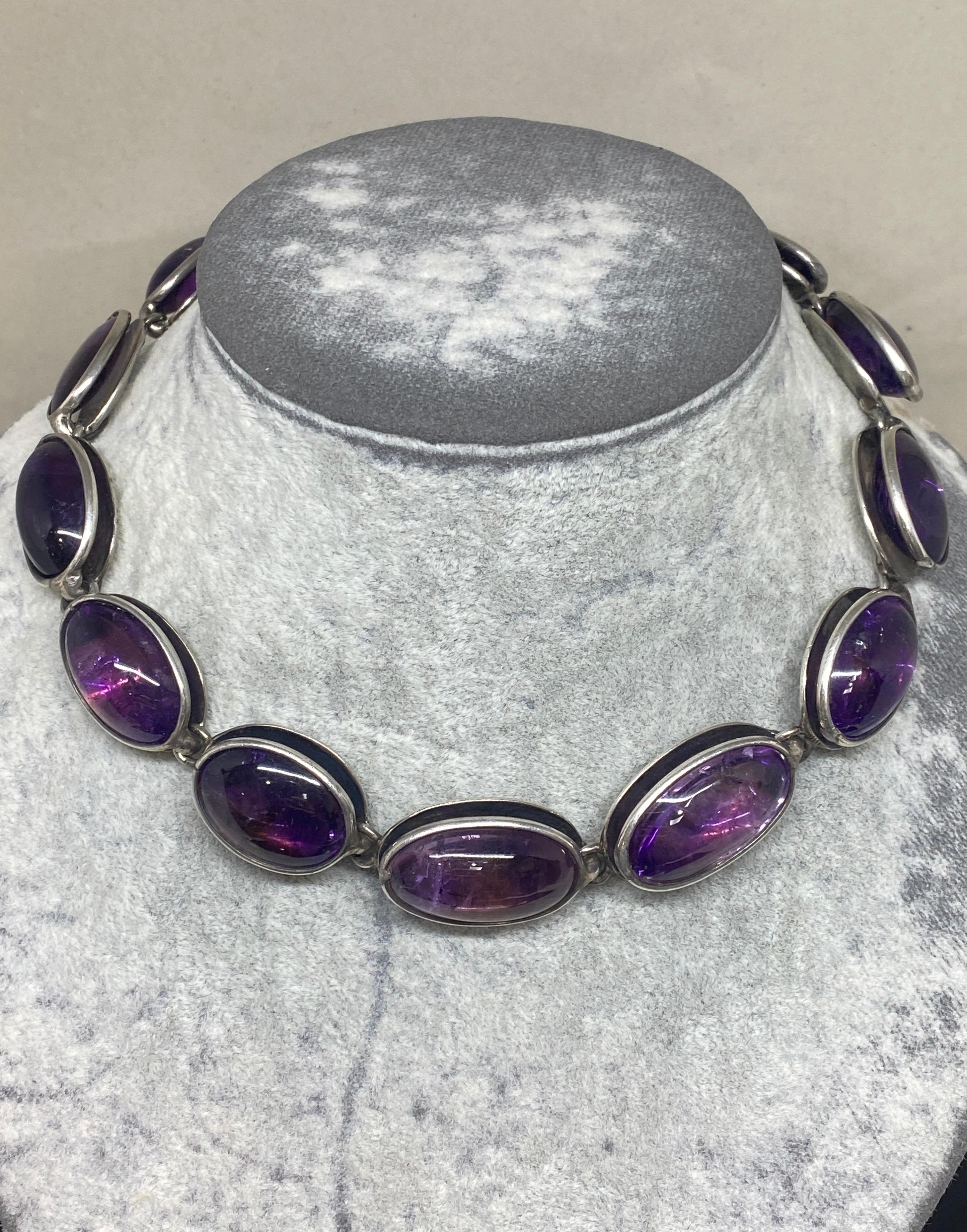 Women's Vintage Mexico Modernist 1950’s Antonia Pineda 970 Silver & Amethyst Necklace  For Sale