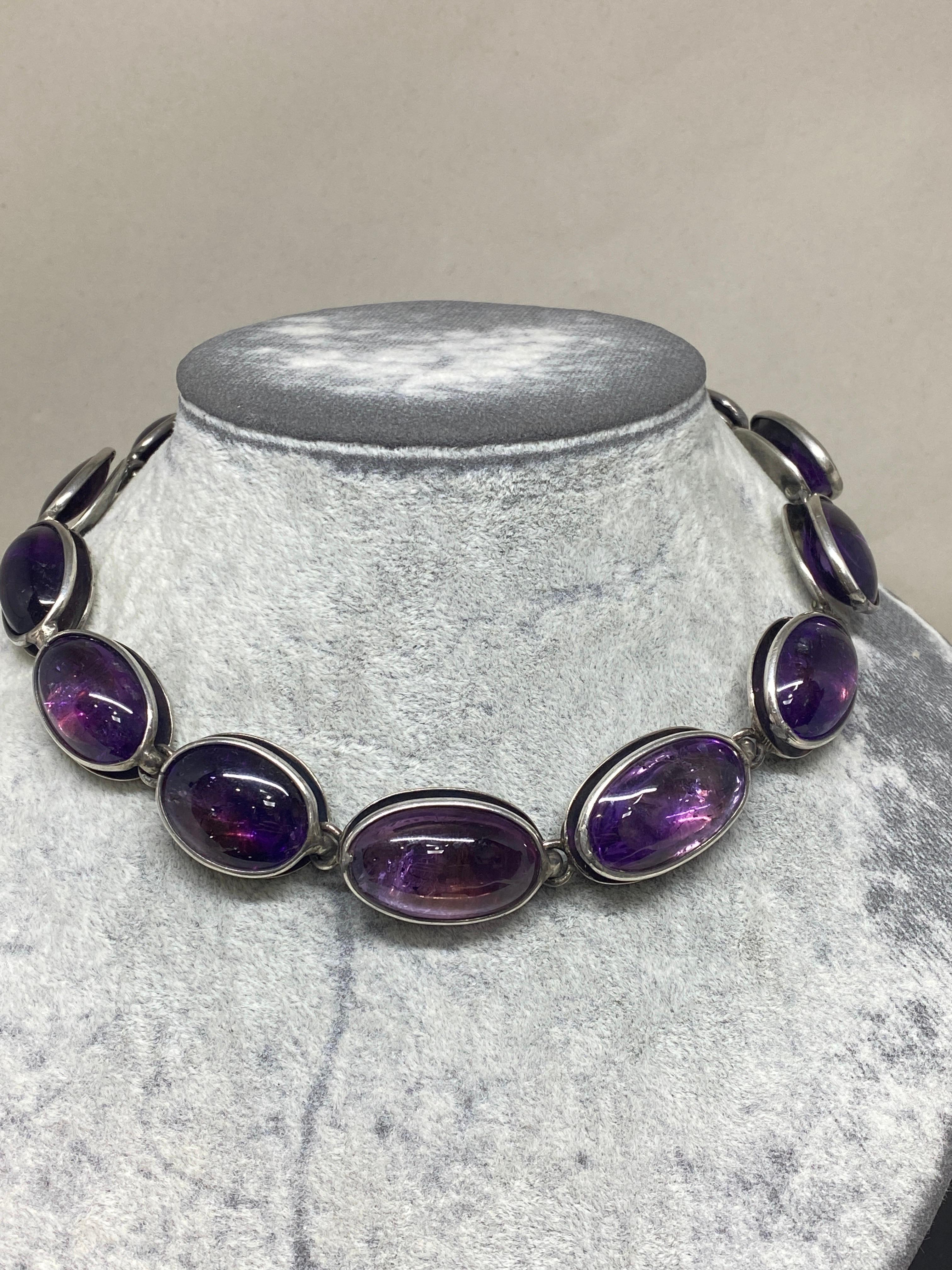Vintage Mexico Modernist 1950’s Antonia Pineda 970 Silver & Amethyst Necklace  For Sale 1
