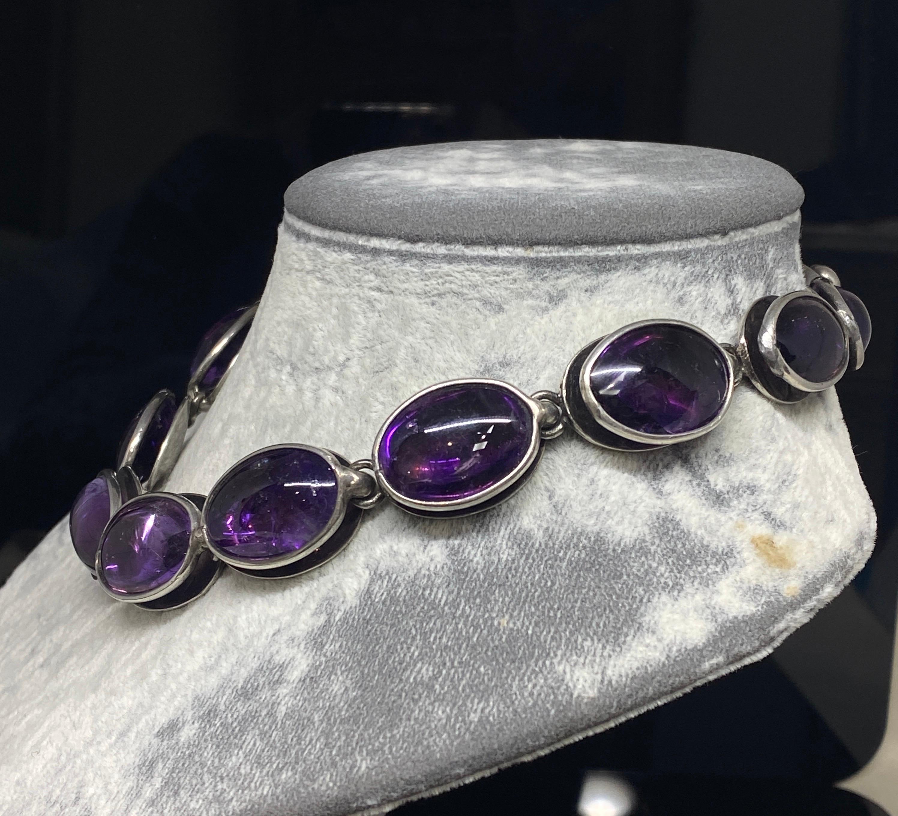 Vintage Mexico Modernist 1950's Antonia Pineda 970 Silver & Amethyst Necklace  en vente 1