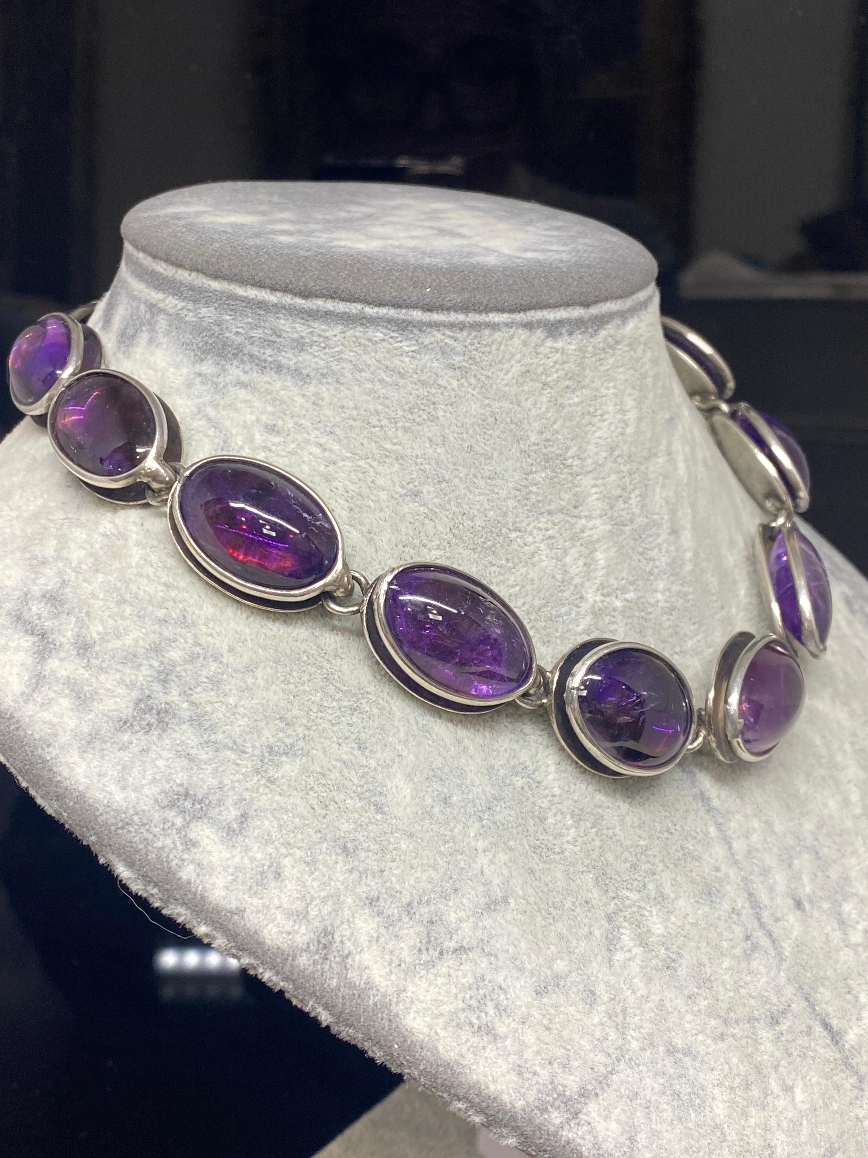 Vintage Mexico Modernist 1950’s Antonia Pineda 970 Silver & Amethyst Necklace  For Sale 3