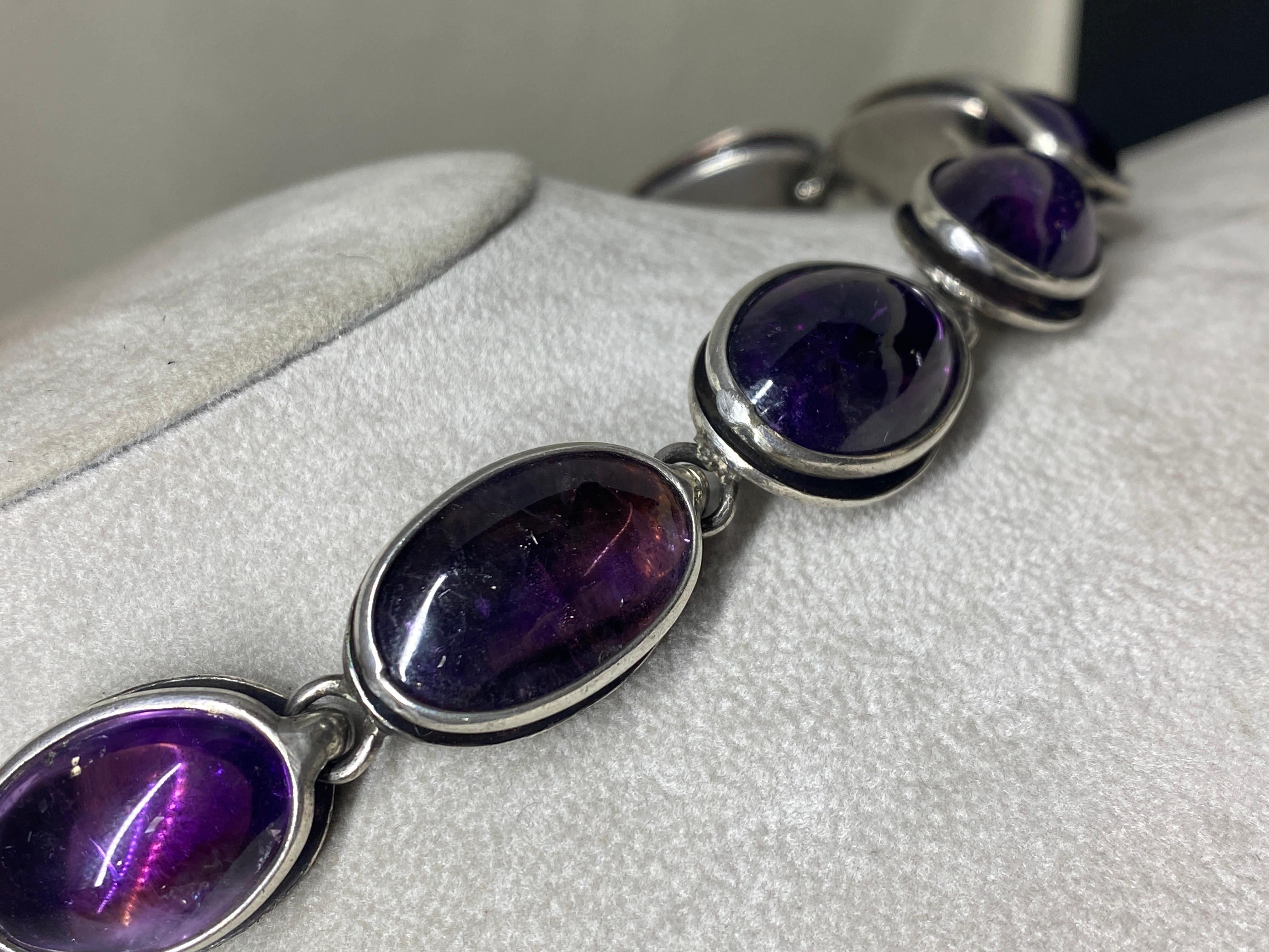 Vintage Mexico Modernist 1950’s Antonia Pineda 970 Silver & Amethyst Necklace  For Sale 4