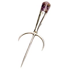 Vintage Mexico Sterling Silver Amethyst Trident Bar/Cocktail Pick